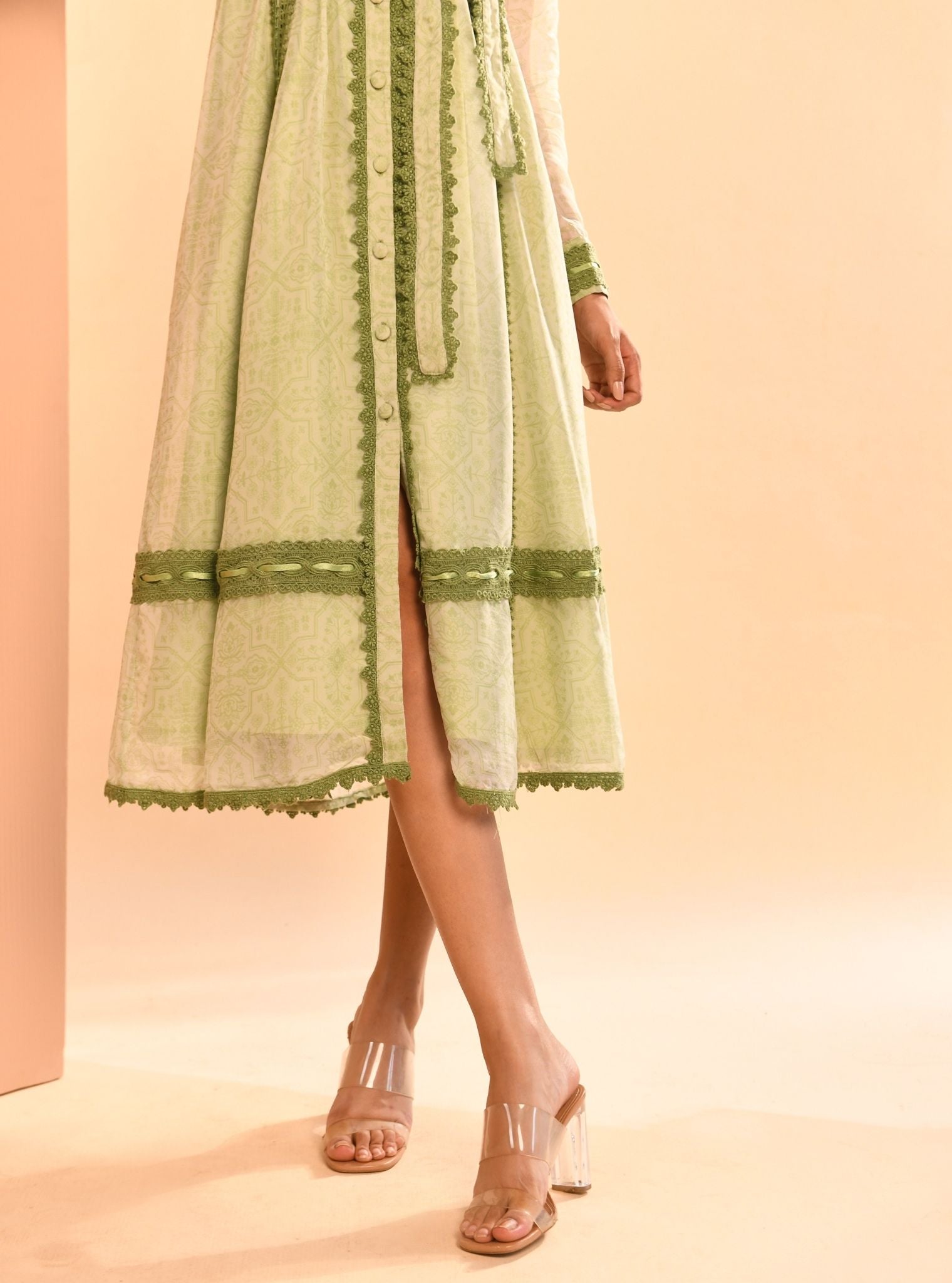 Liz Organza Printed Green Long Dress