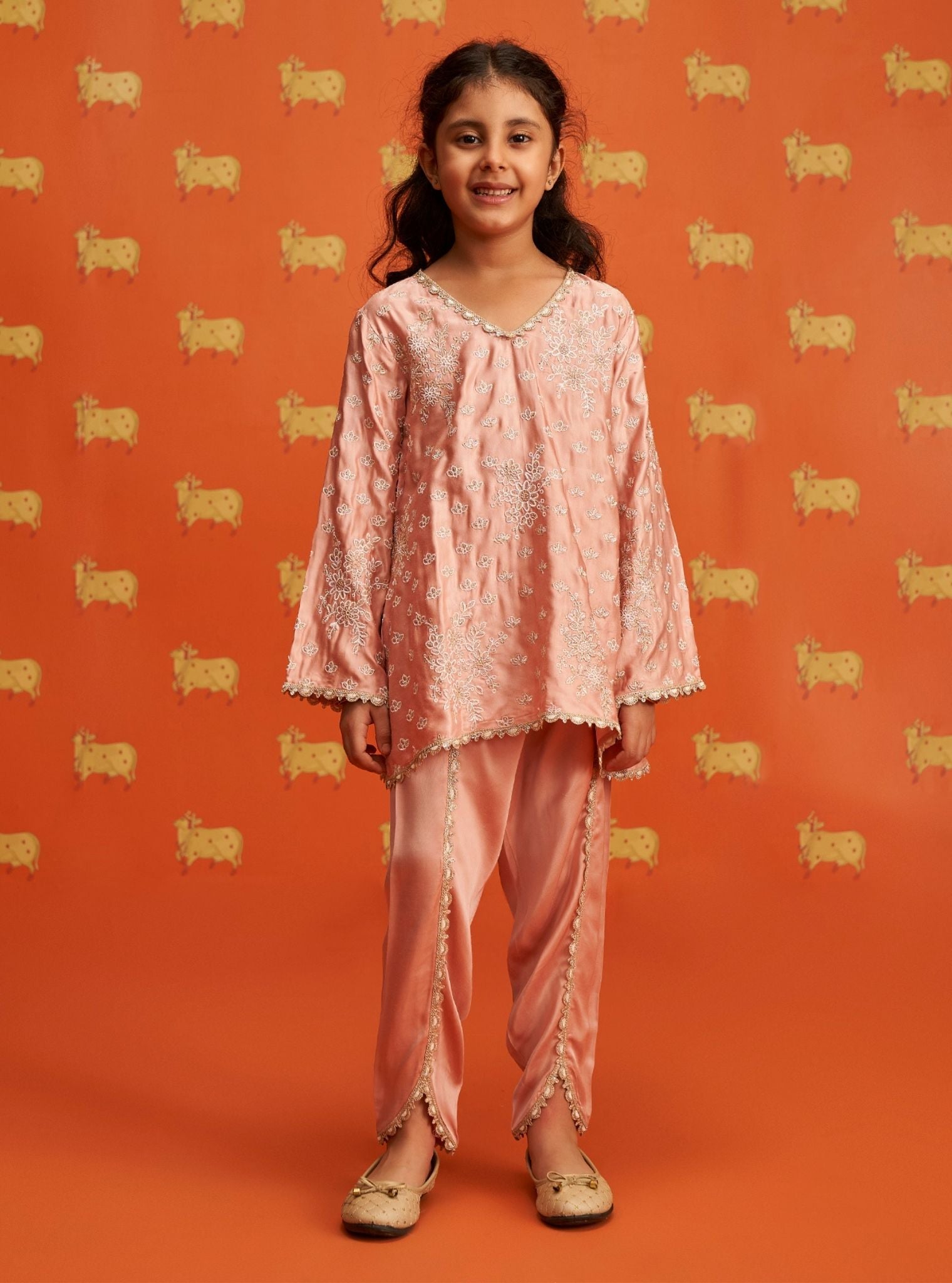 Adeola Cupro Satin Pink Kurta with Dhoti Pant Set