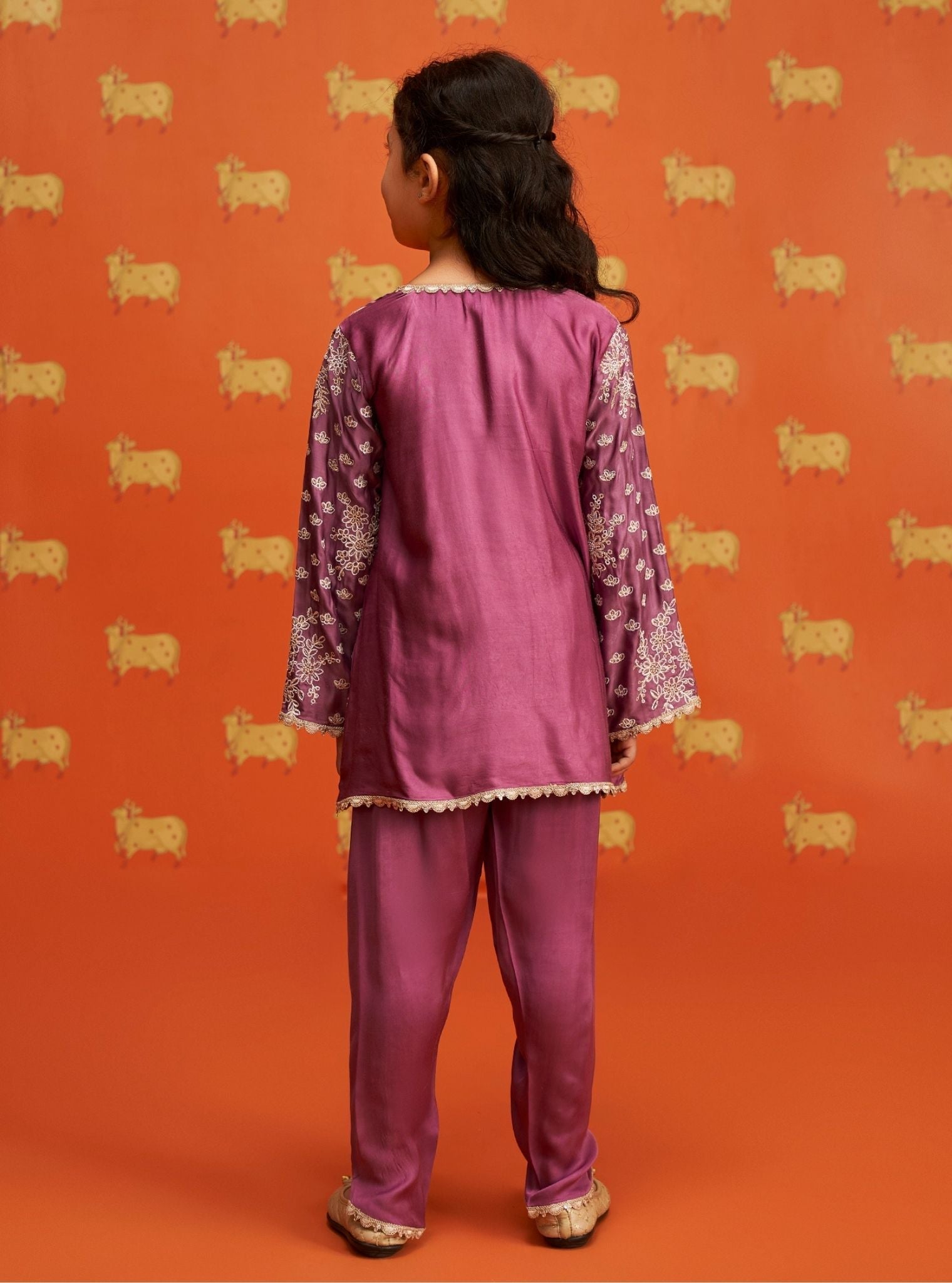 Adeola Cupro Satin Purple Kurta with Dhoti Pant Set