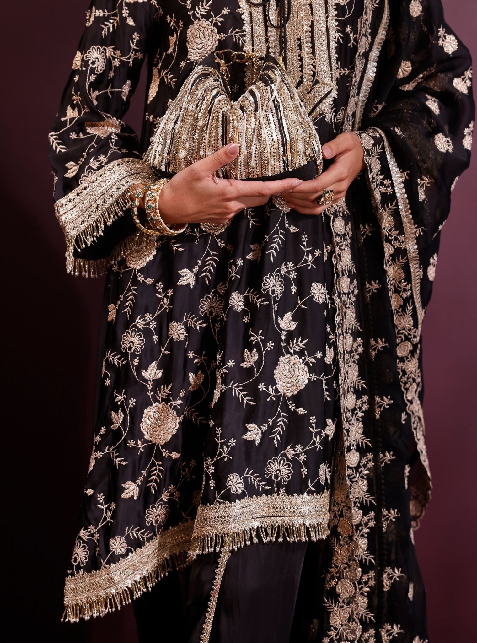 Sanae Cupro Satin Black Kurta Set