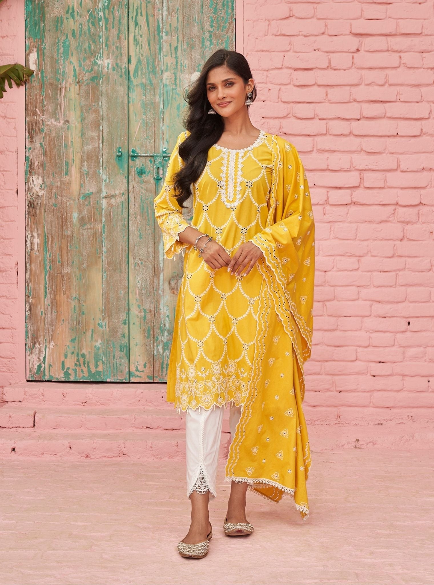 Mulmul Supima Cotton Aashay Yellow Kurta