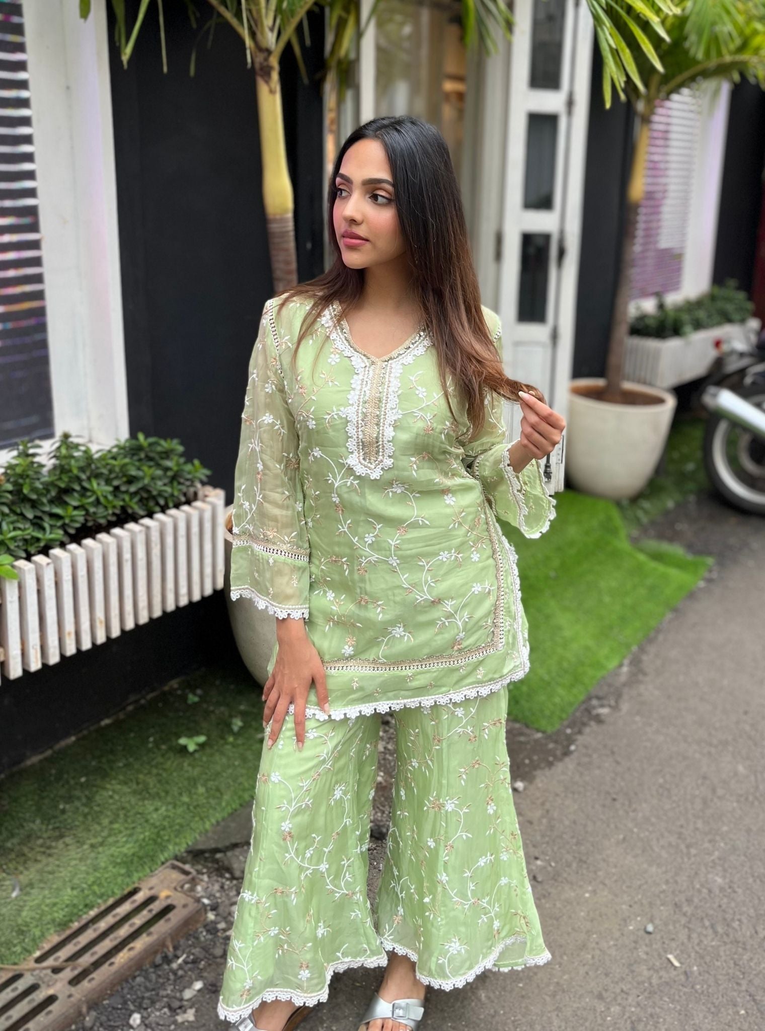 Bessie Organza Green Kurta Set