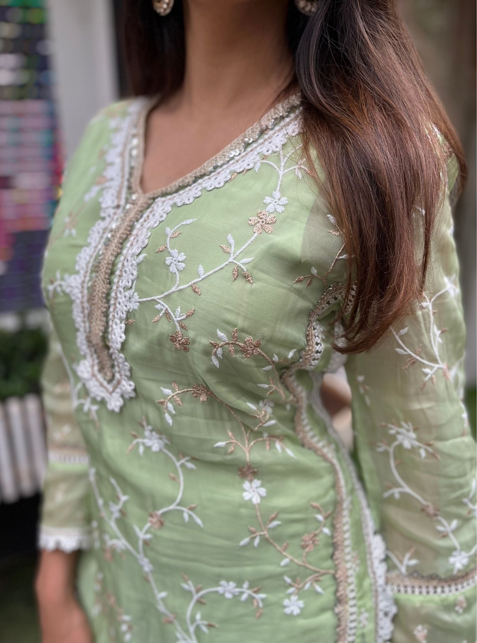Bessie Organza Green Kurta Set