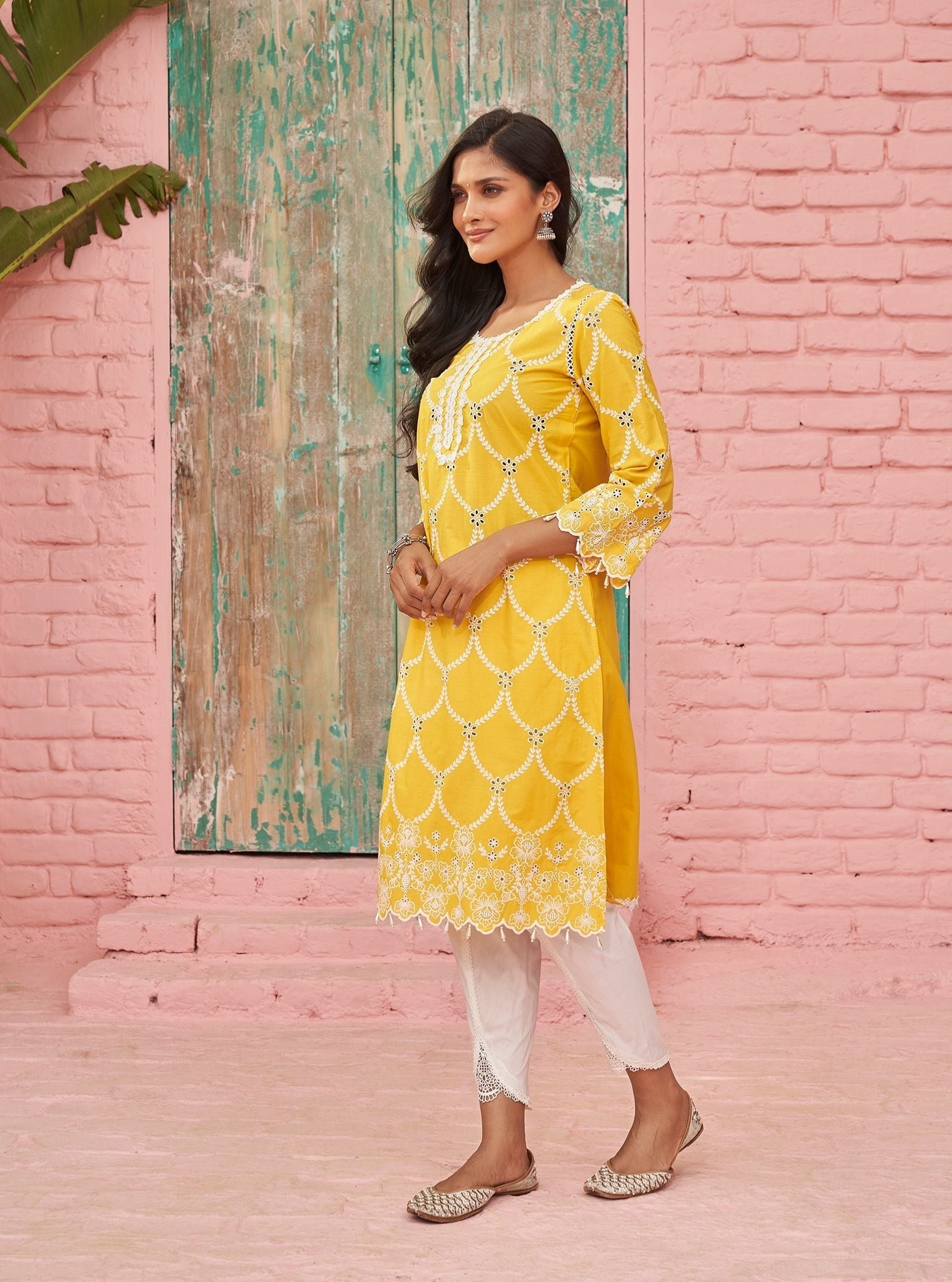 Mulmul Supima Cotton Aashay Yellow Kurta
