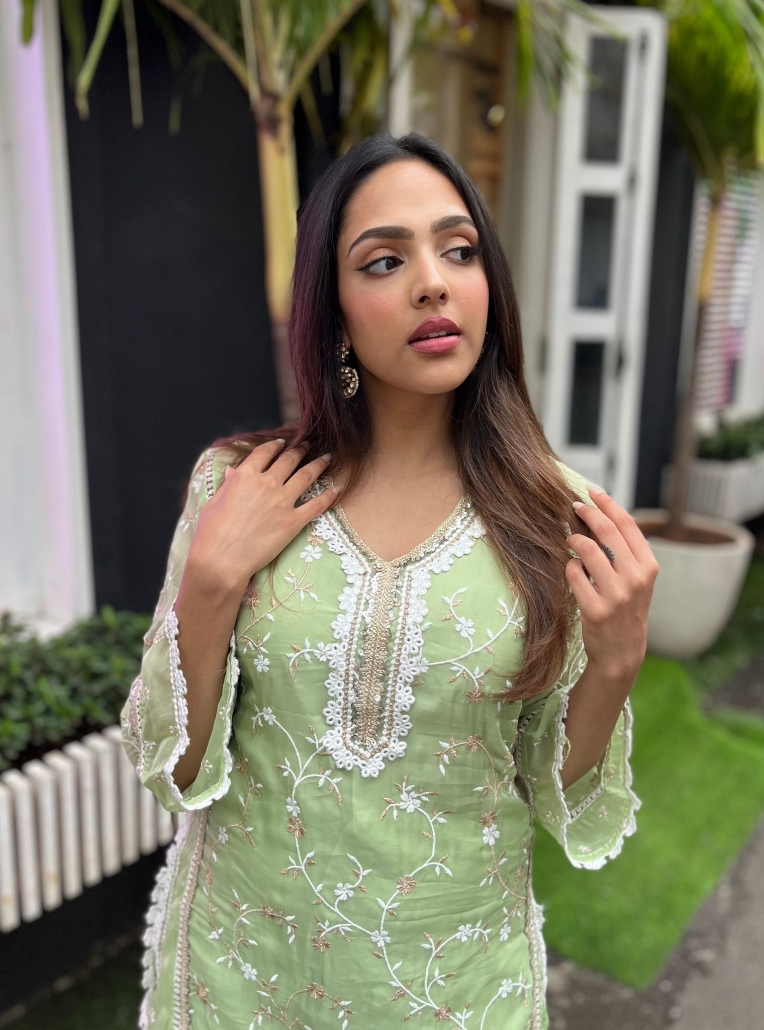 Bessie Organza Green Kurta Set