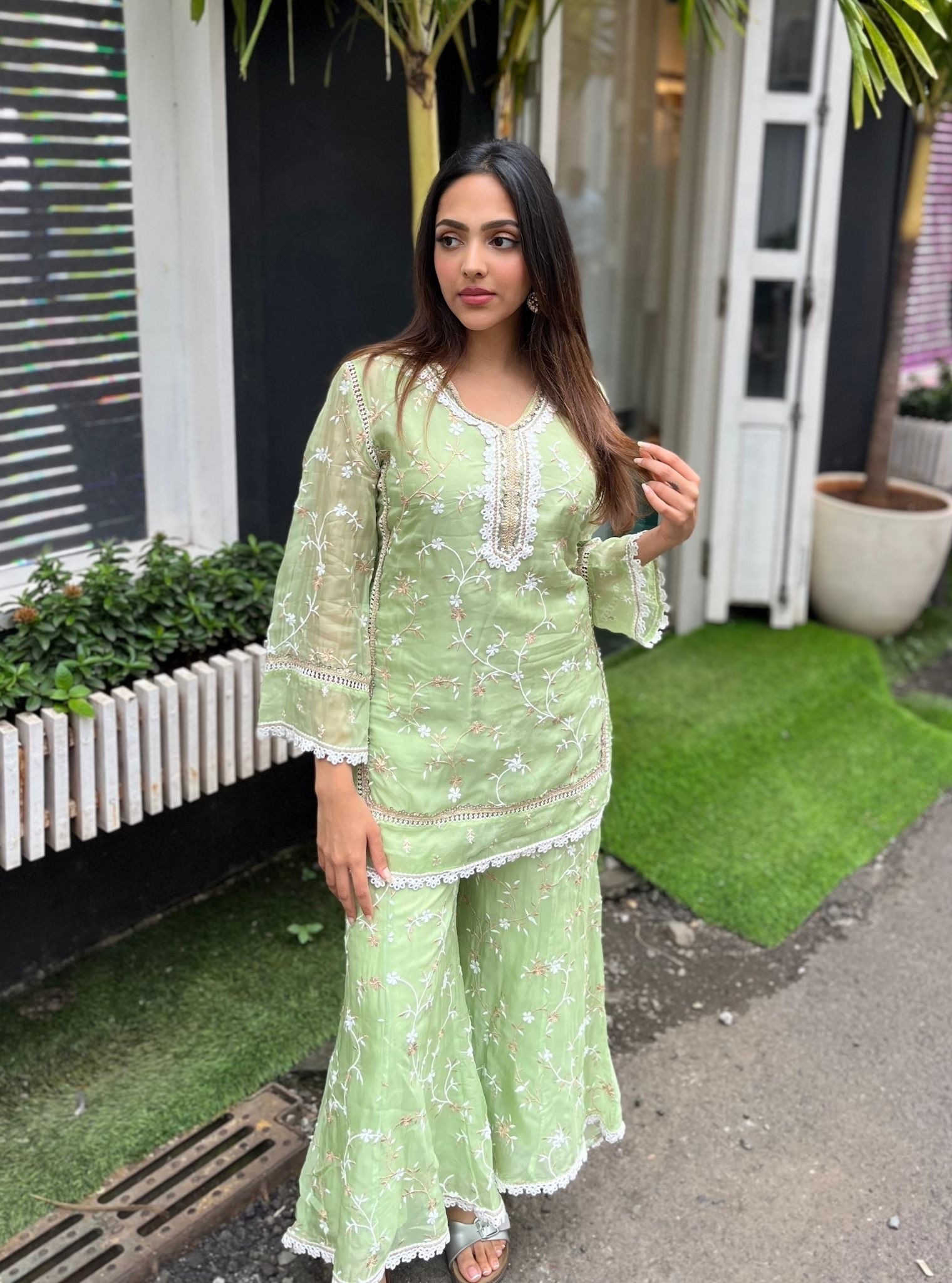 Bessie Organza Green Kurta Set