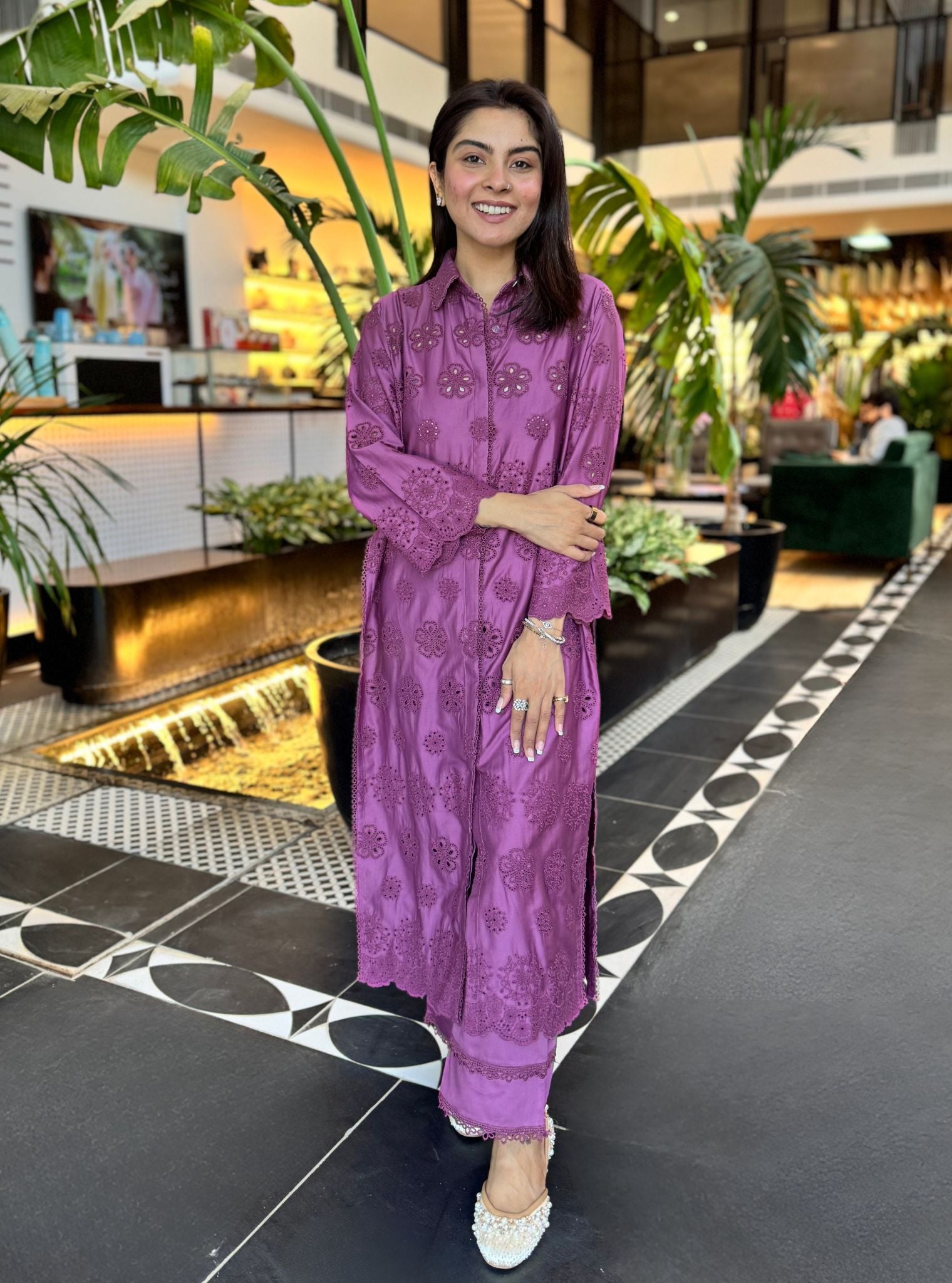 Mulmul Pima Satin Harriet Grape Kurta with Mulmul Pima Satin Harriet Grape Pant