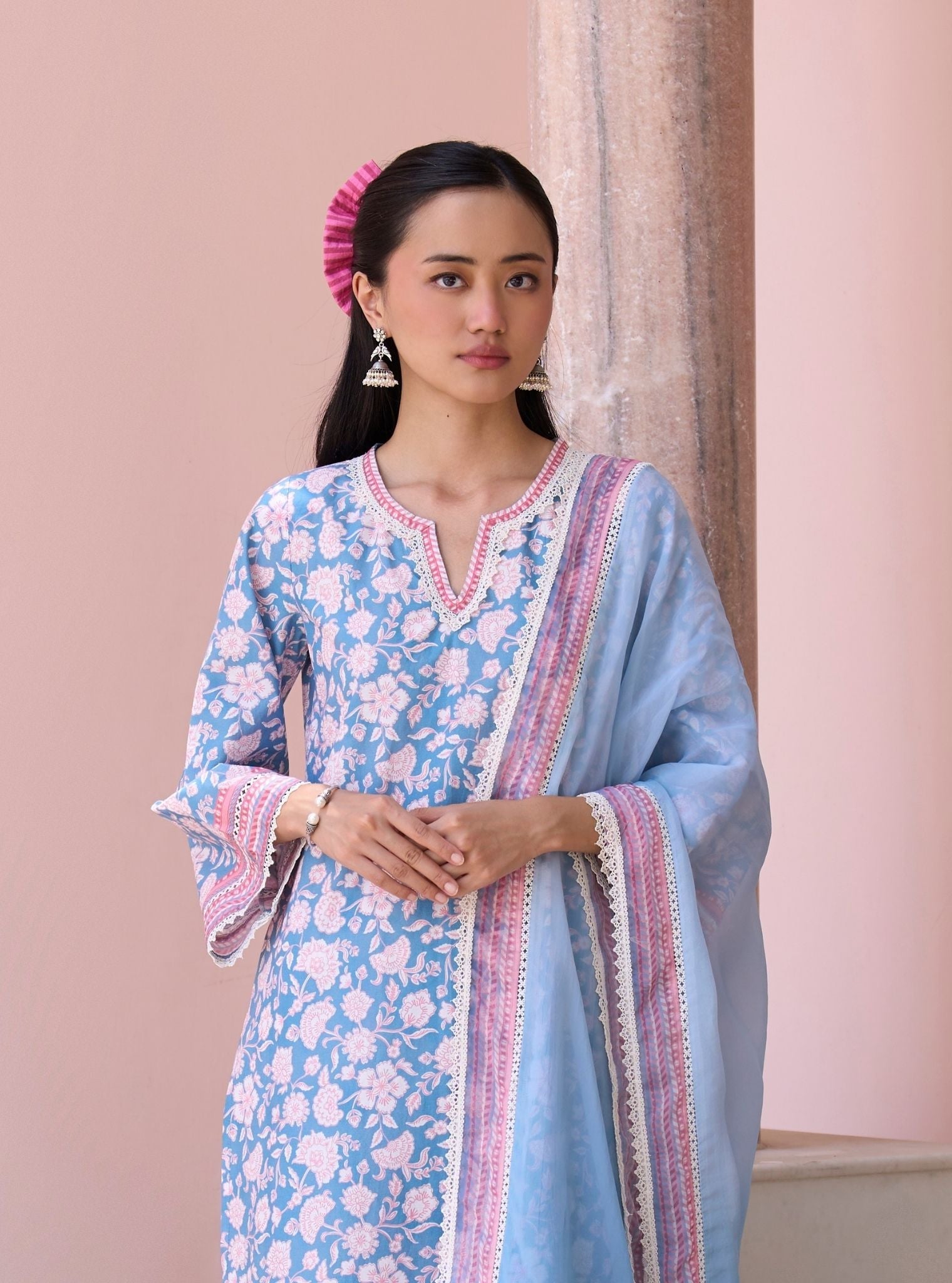 Rosabelle Steel Blue Mulmul Supima Cotton Kurta Set
