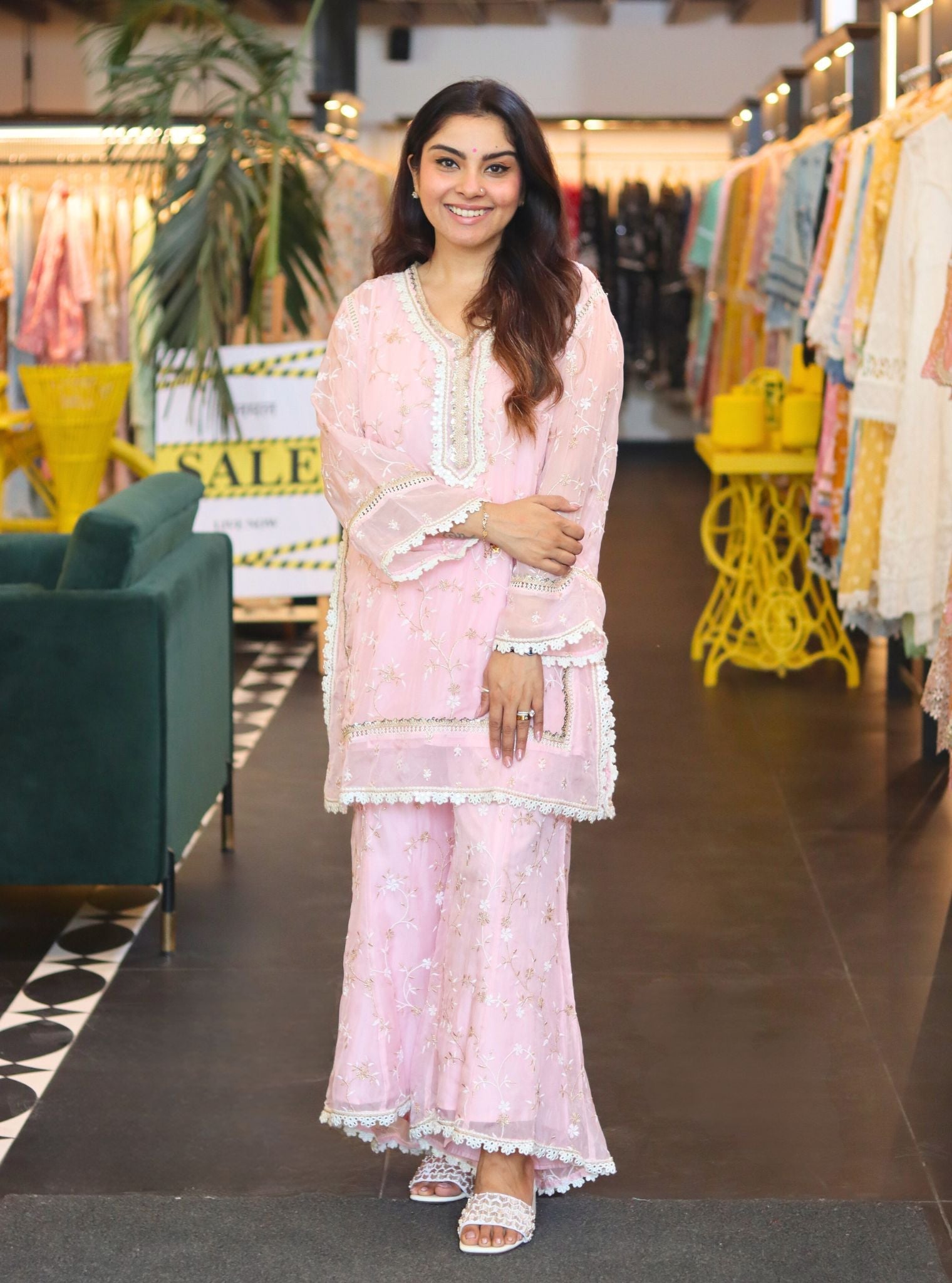 Bessie Organza Pink Kurta Set