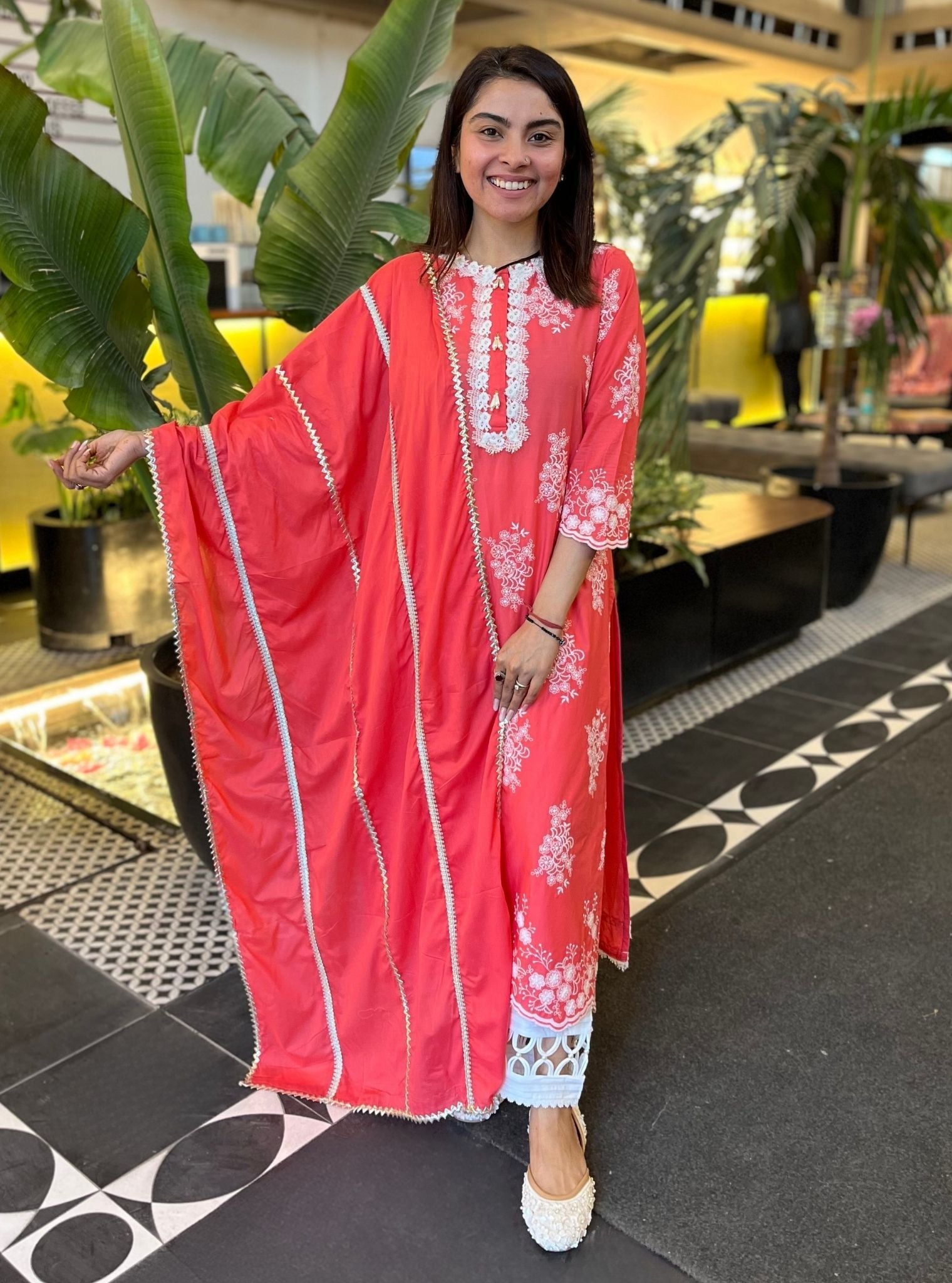 Perla Supima Cotton Fuschia Kurta With Fiza Pant