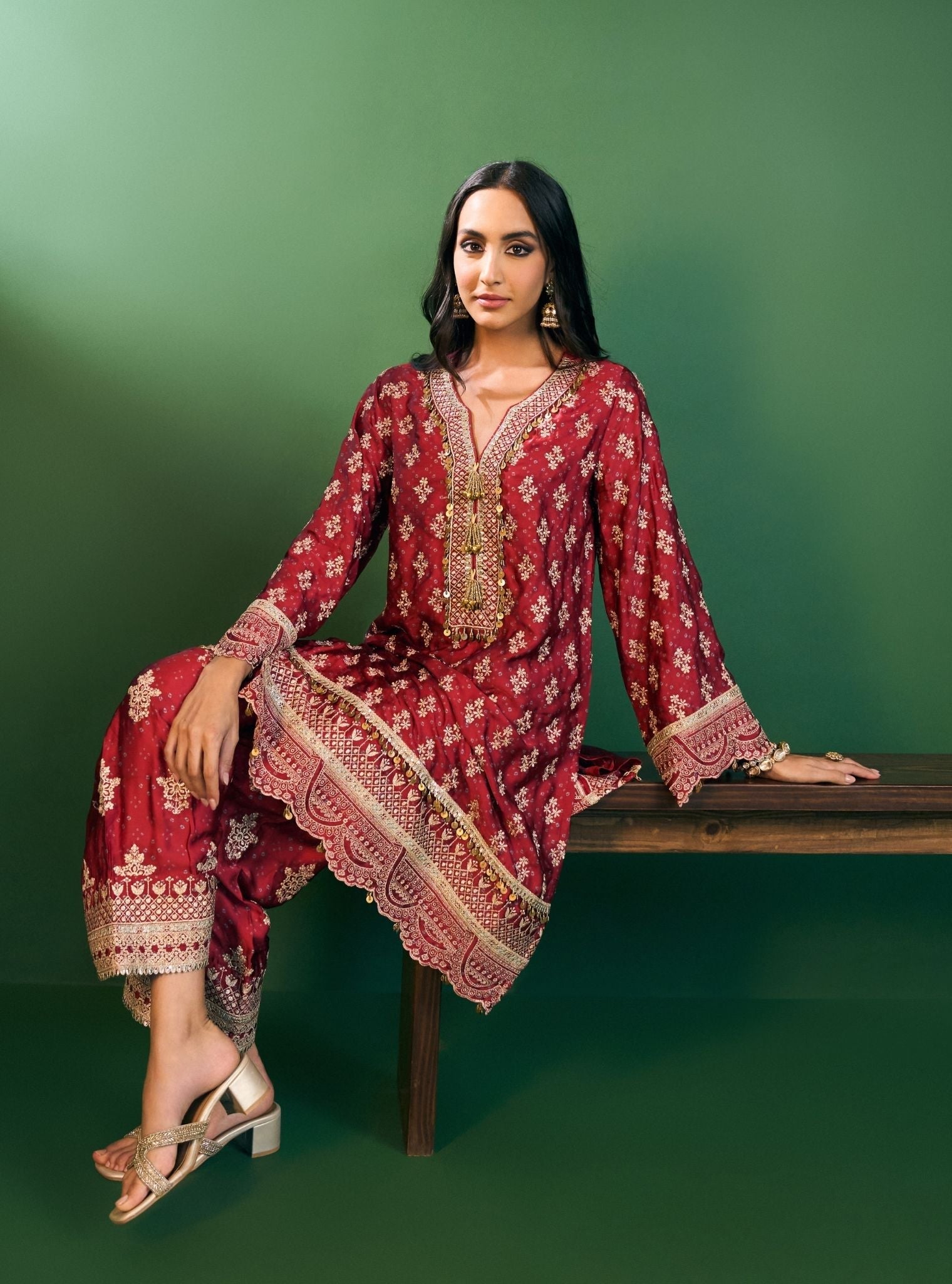 Elira Cupro Satin Red Kurta Set