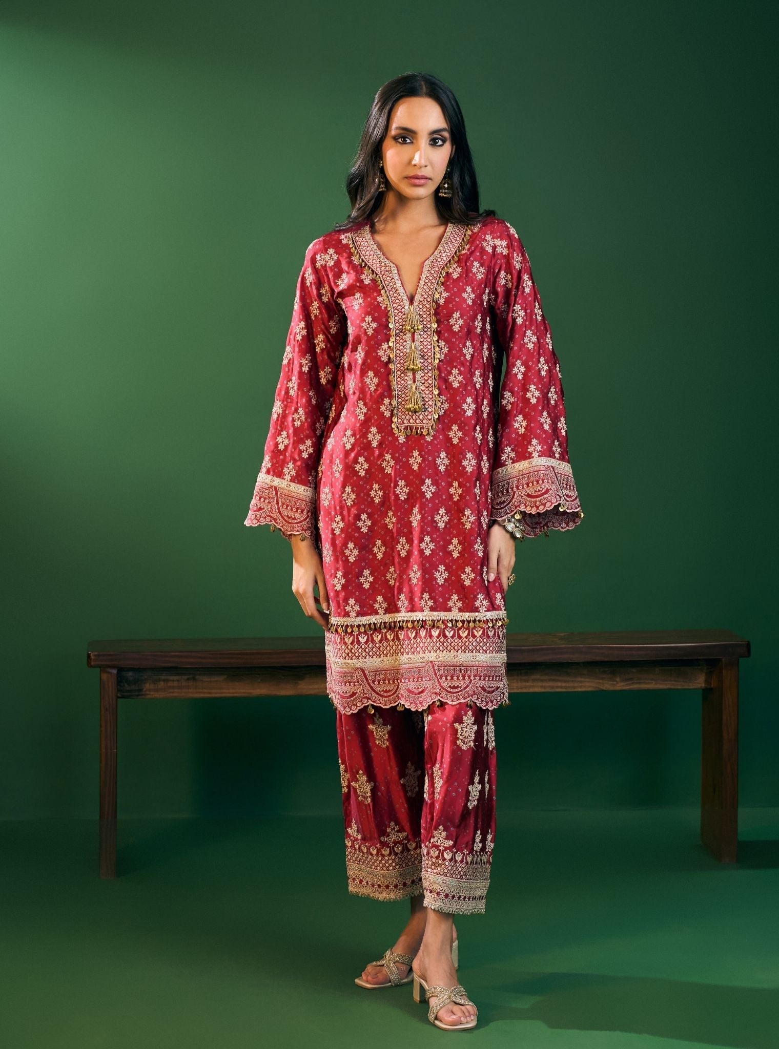 Elira Cupro Satin Red Kurta Set