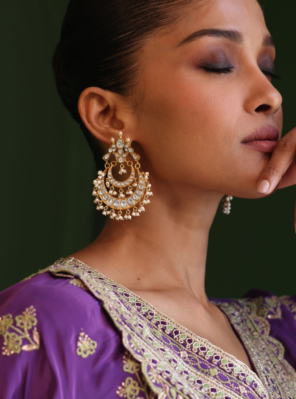 Pure Silver Polki Pearl Chandbali