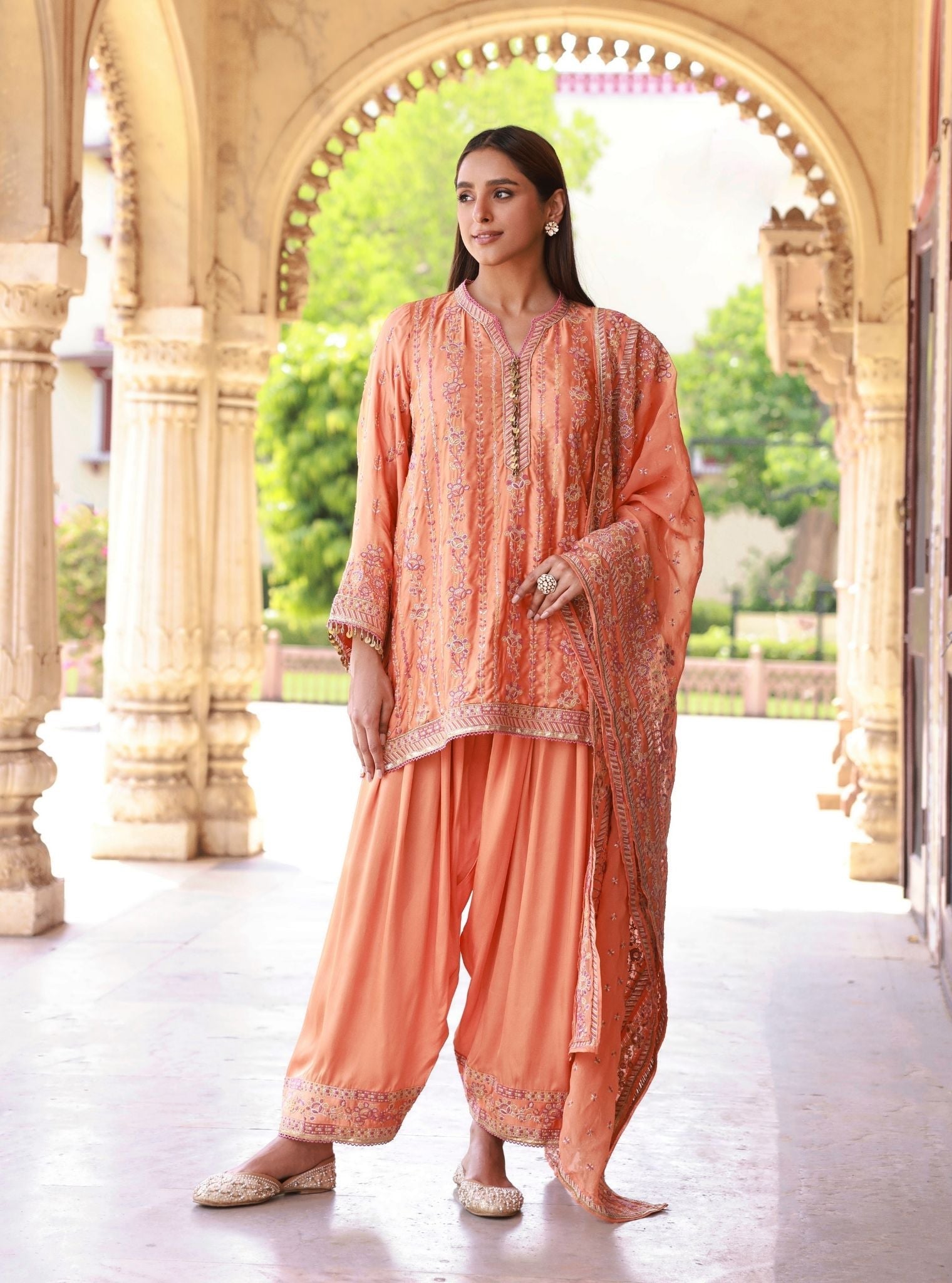 Pralika Bemberg Satin Orange Kurta Set
