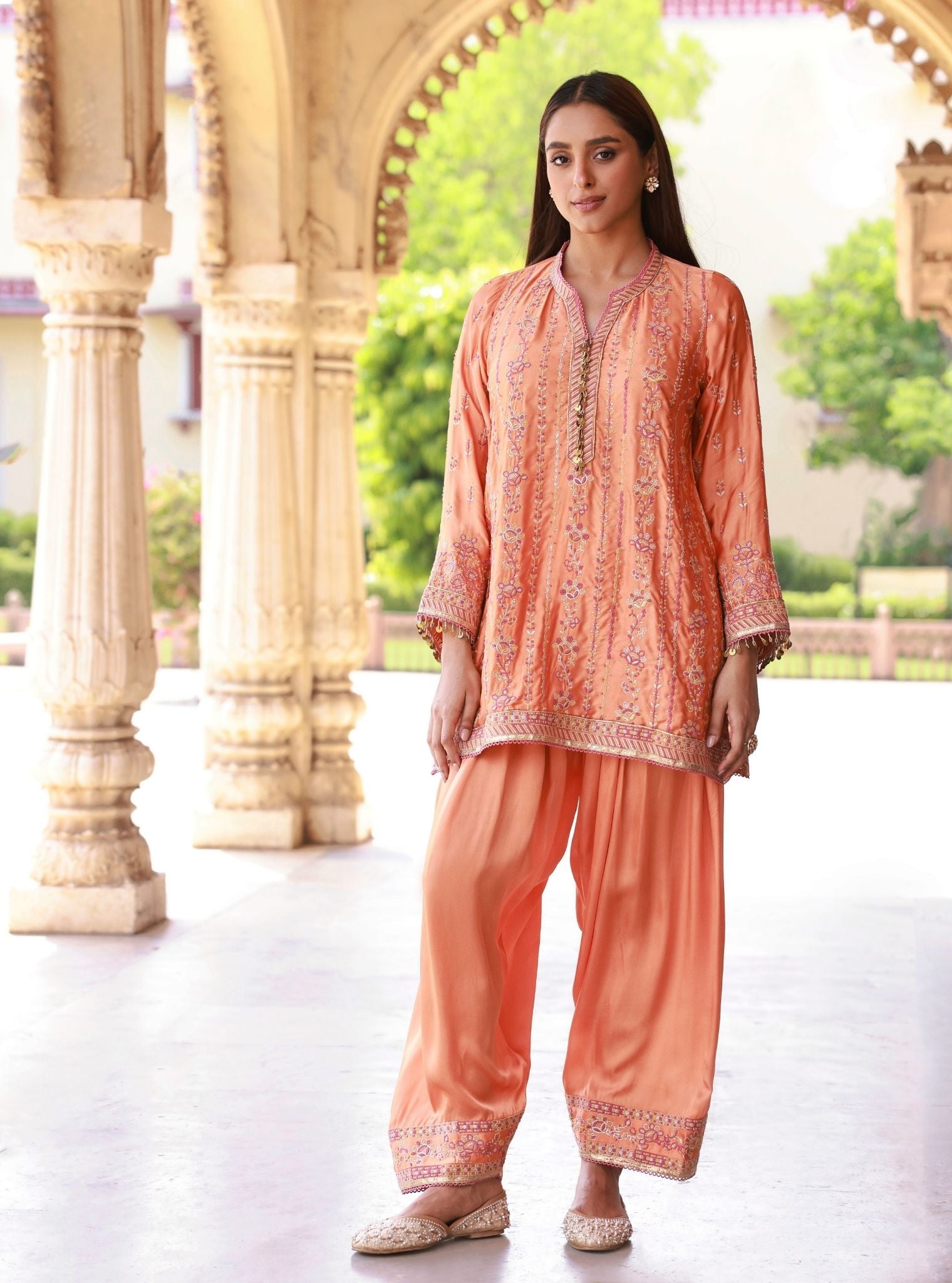 Pralika Bemberg Satin Orange Kurta Set