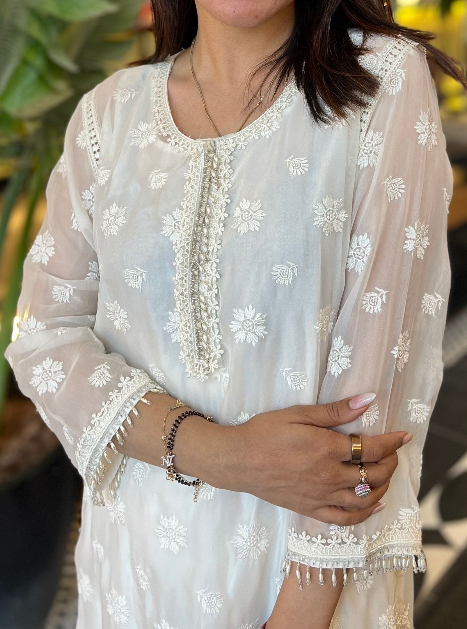 Nour Organza Off White Kurta Set