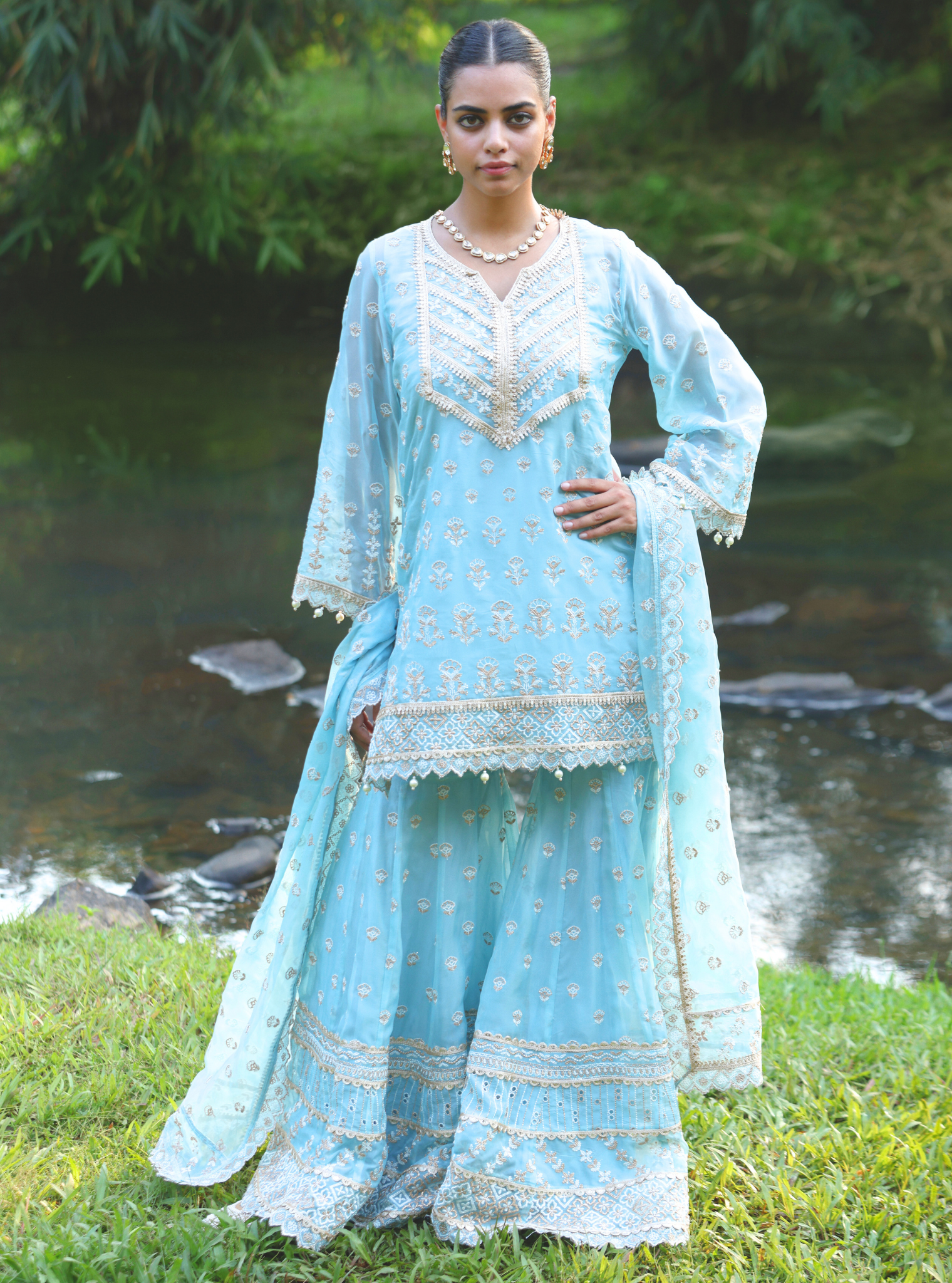 Kahani Organza Blue Kurta Set