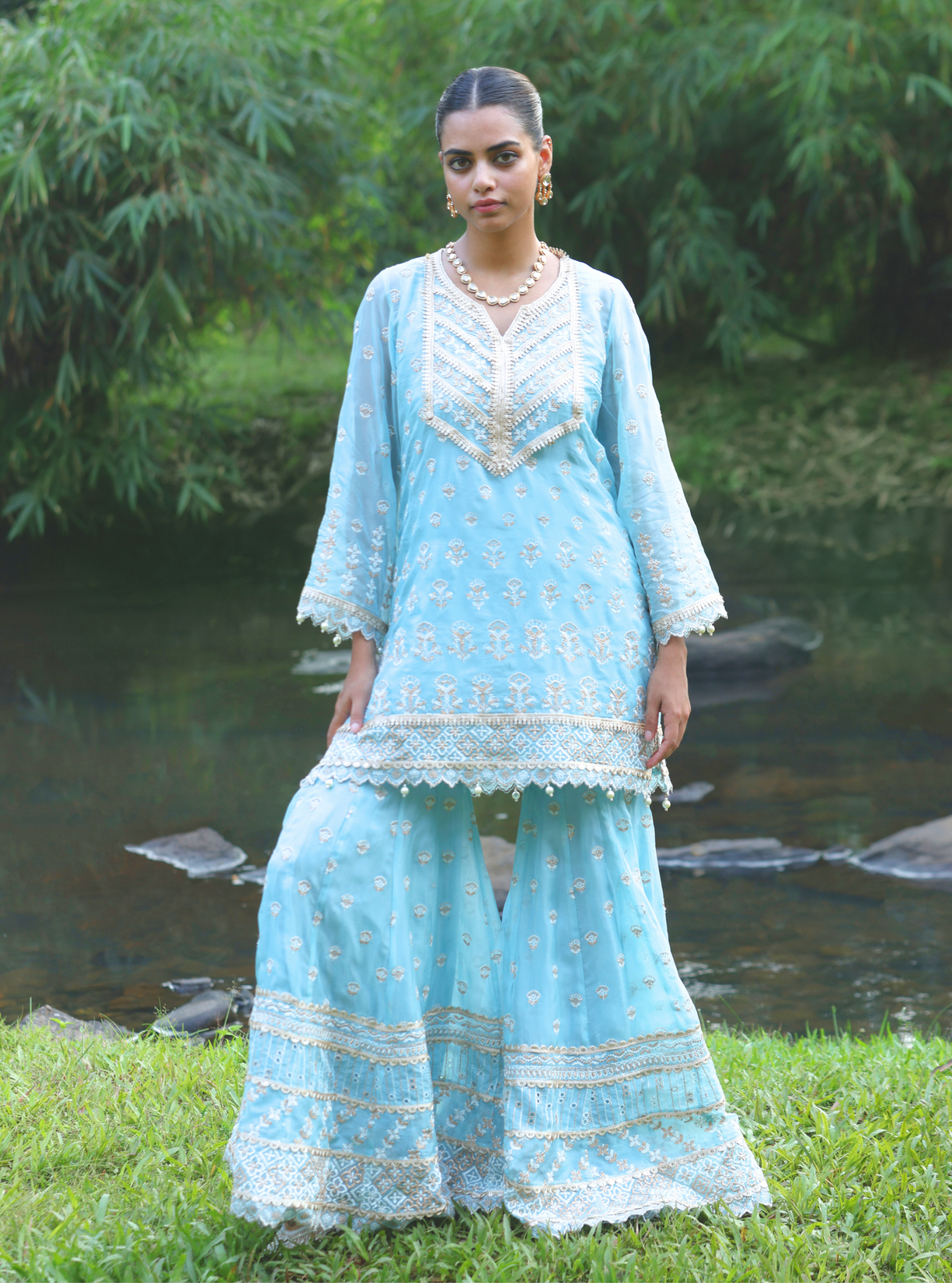 Kahani Organza Blue Kurta Set