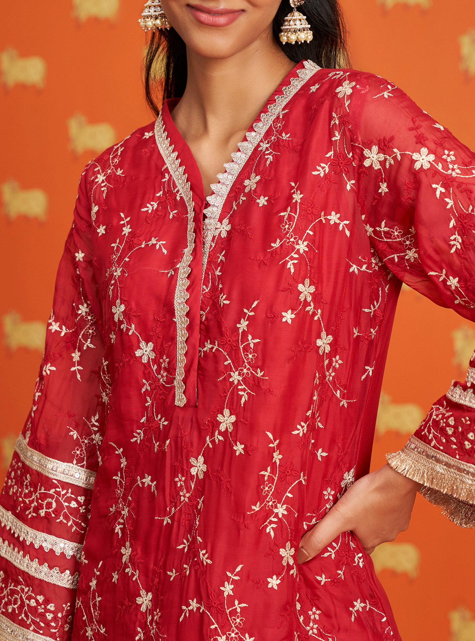 Cinda Organza Red Kurta Set