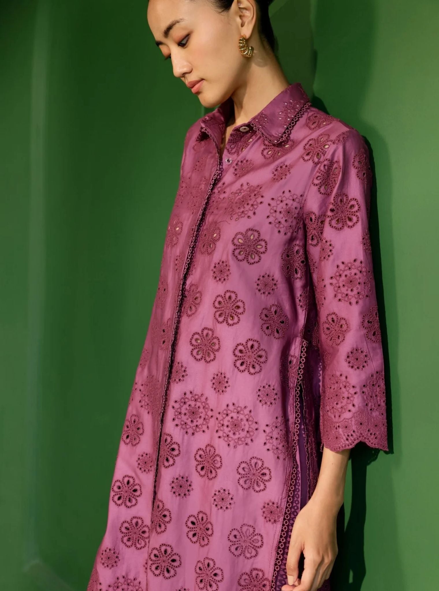 Mulmul Pima Satin Harriet Grape Kurta with Mulmul Pima Satin Harriet Grape Pant