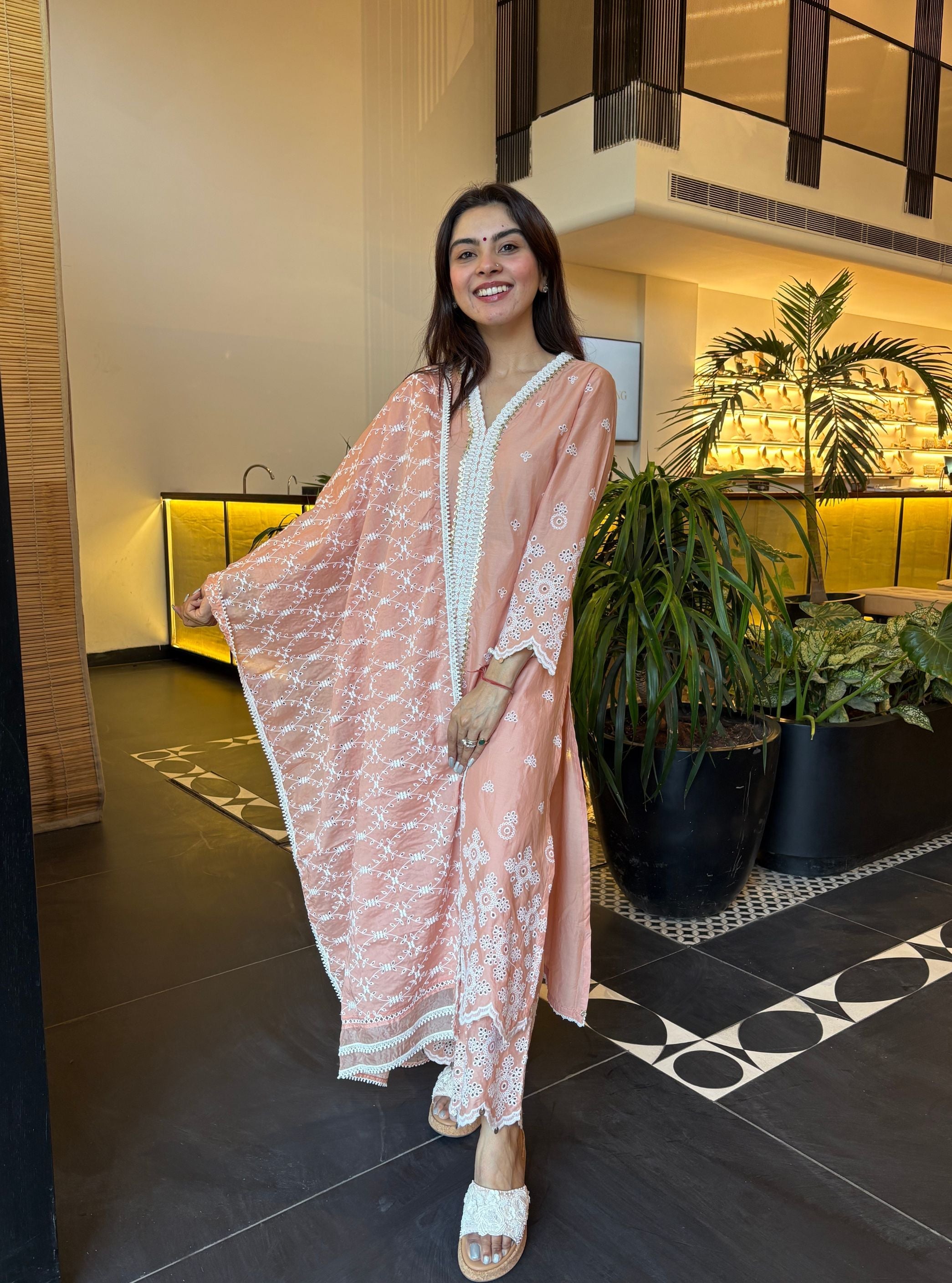 Ophelia Supima Cotton Peach Kurta With Peach Palazzo