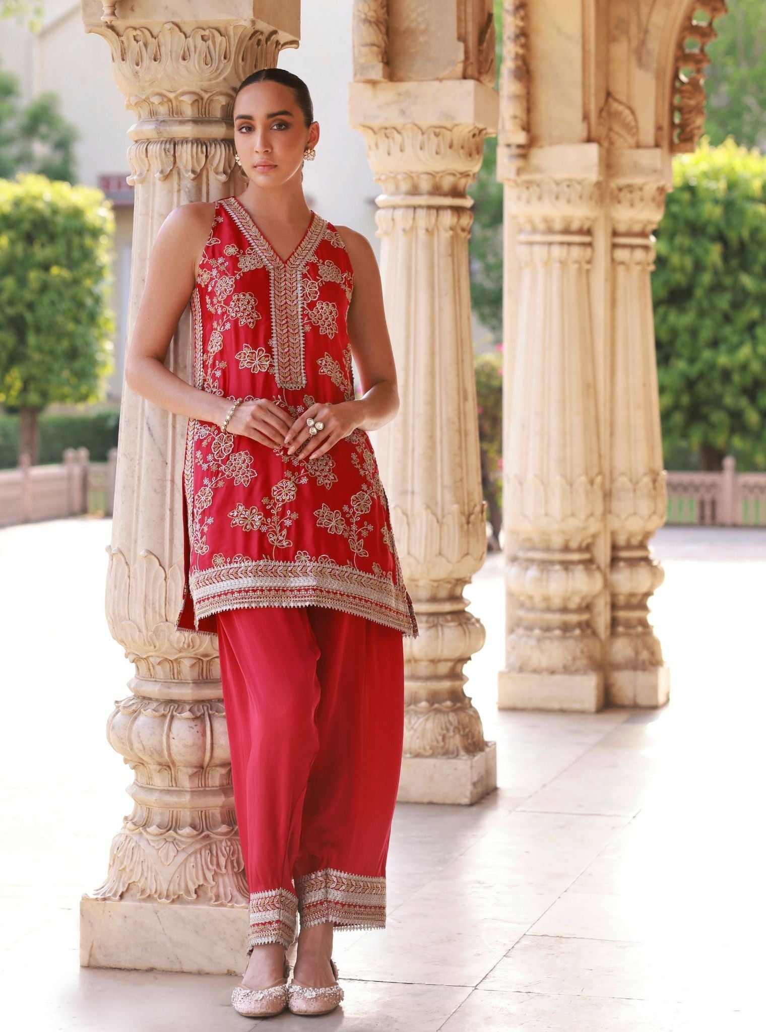 Jivara Bemberg Satin Fuchsia Kurta With Farshi Salwar