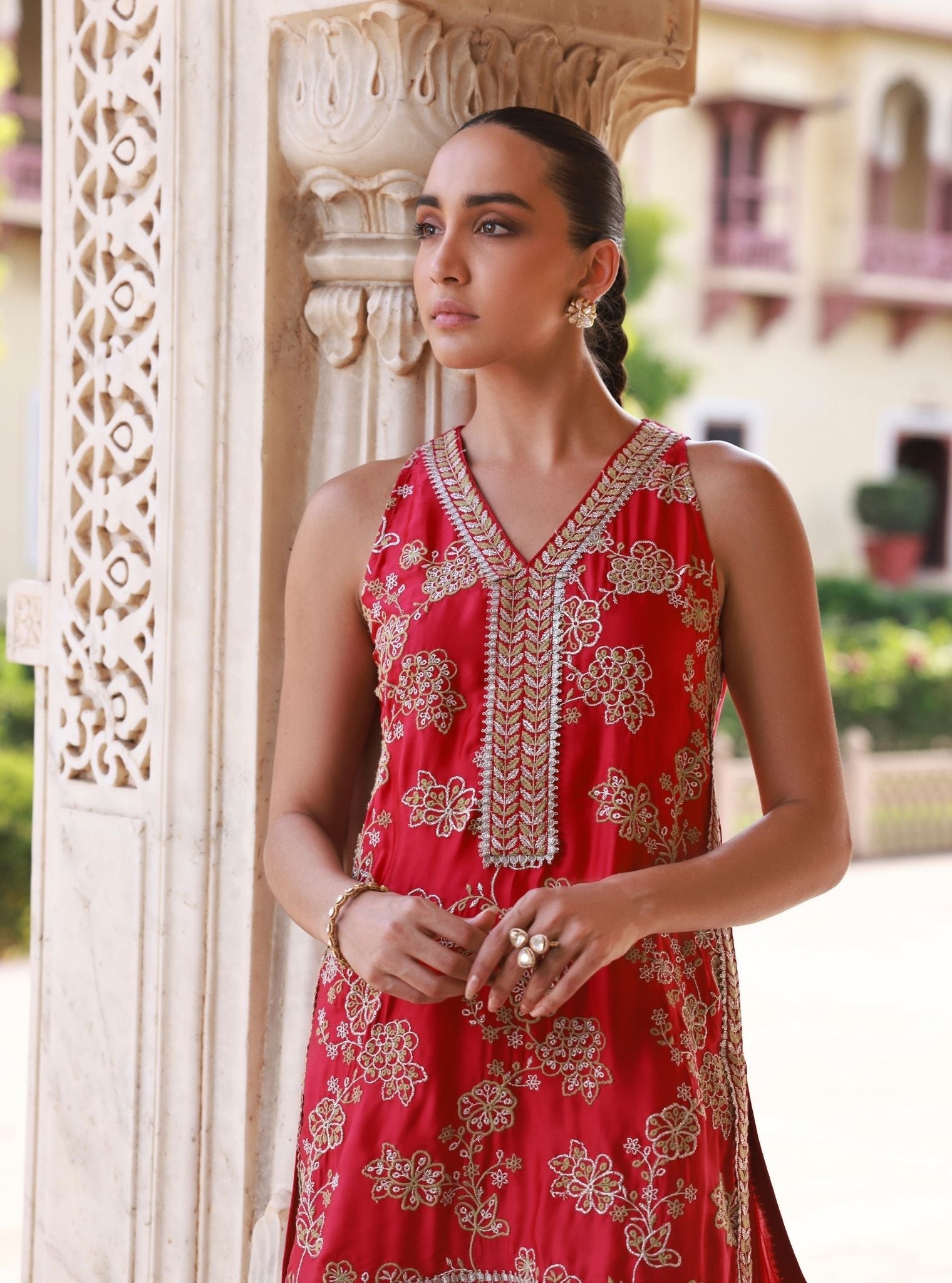 Jivara Bemberg Satin Fuchsia Kurta With Farshi Salwar
