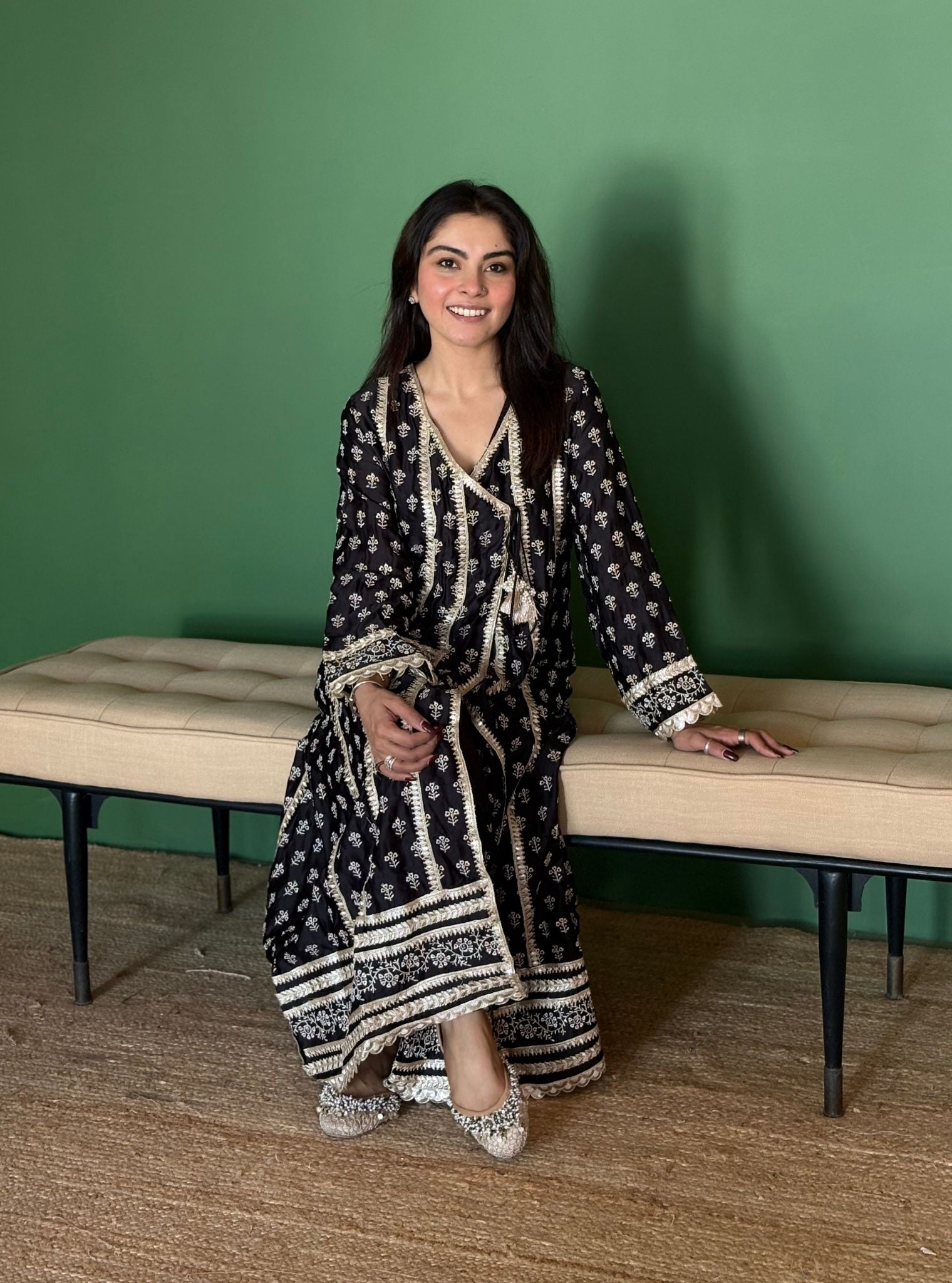 Patola Organza Satin Black Anarkali Kurta Set