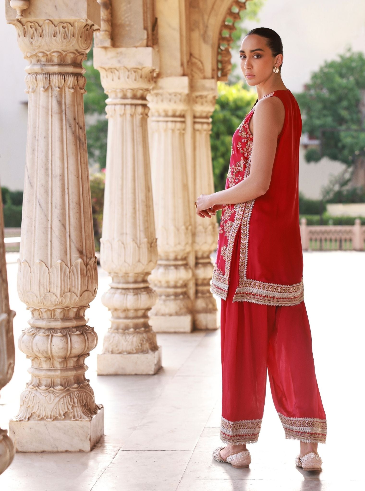 Jivara Bemberg Satin Fuchsia Kurta With Farshi Salwar