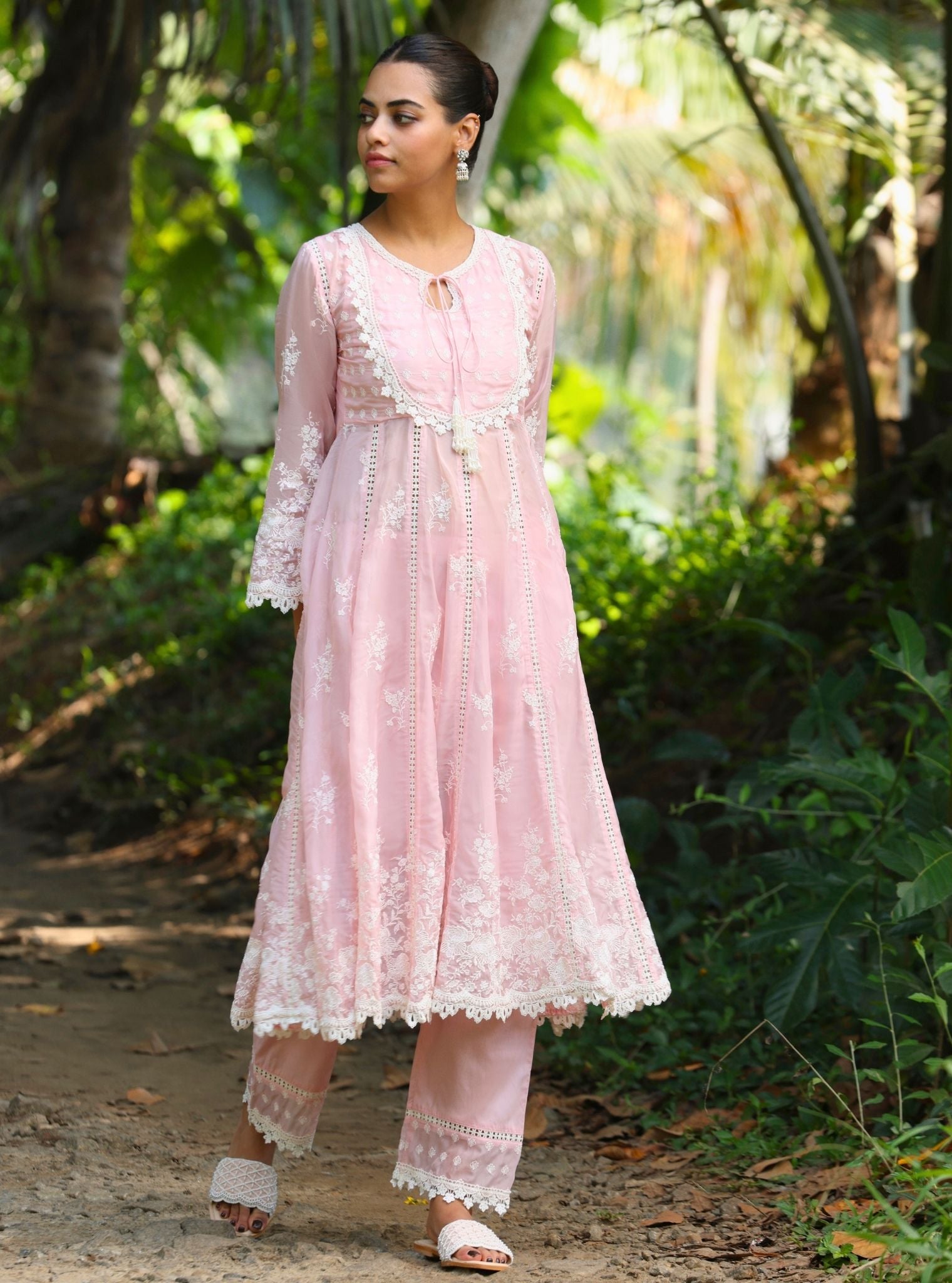 Neesa Organza Pink Anarkali Kurta Set