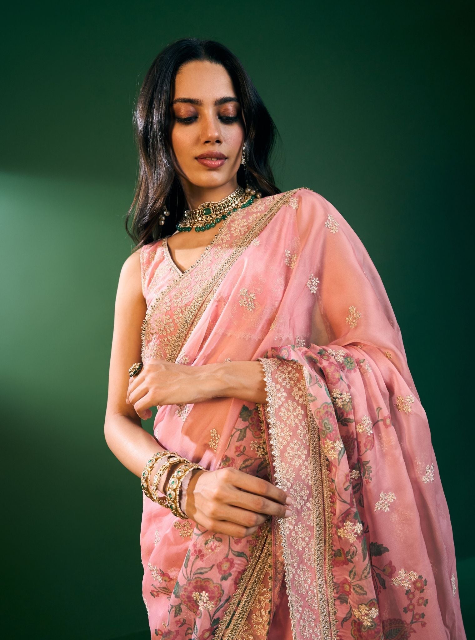 Leya Organza Printed Pink Saree