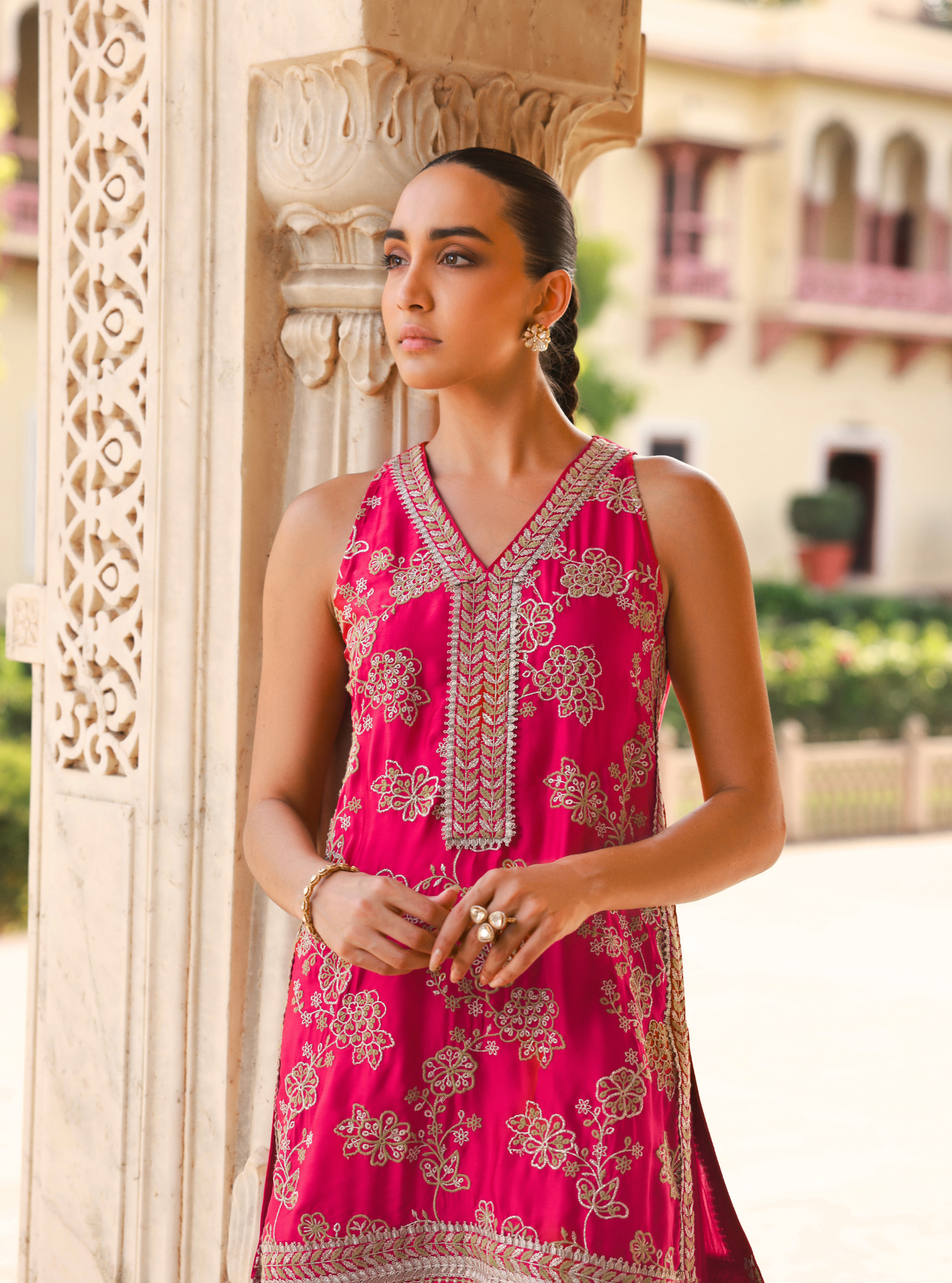 Jivara Bemberg Satin Fuchsia Kurta With Farshi Salwar