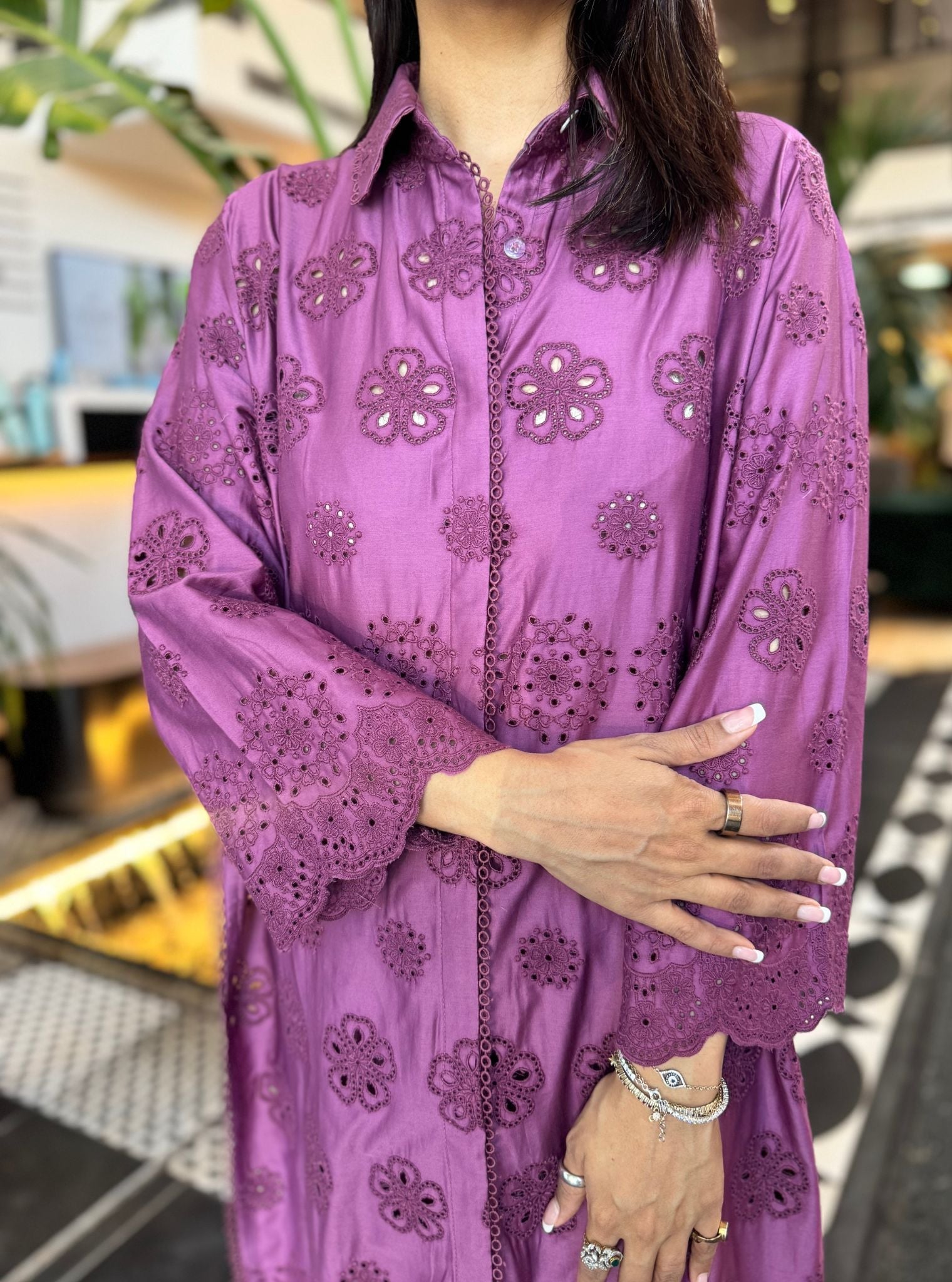Mulmul Pima Satin Harriet Grape Kurta with Mulmul Pima Satin Harriet Grape Pant