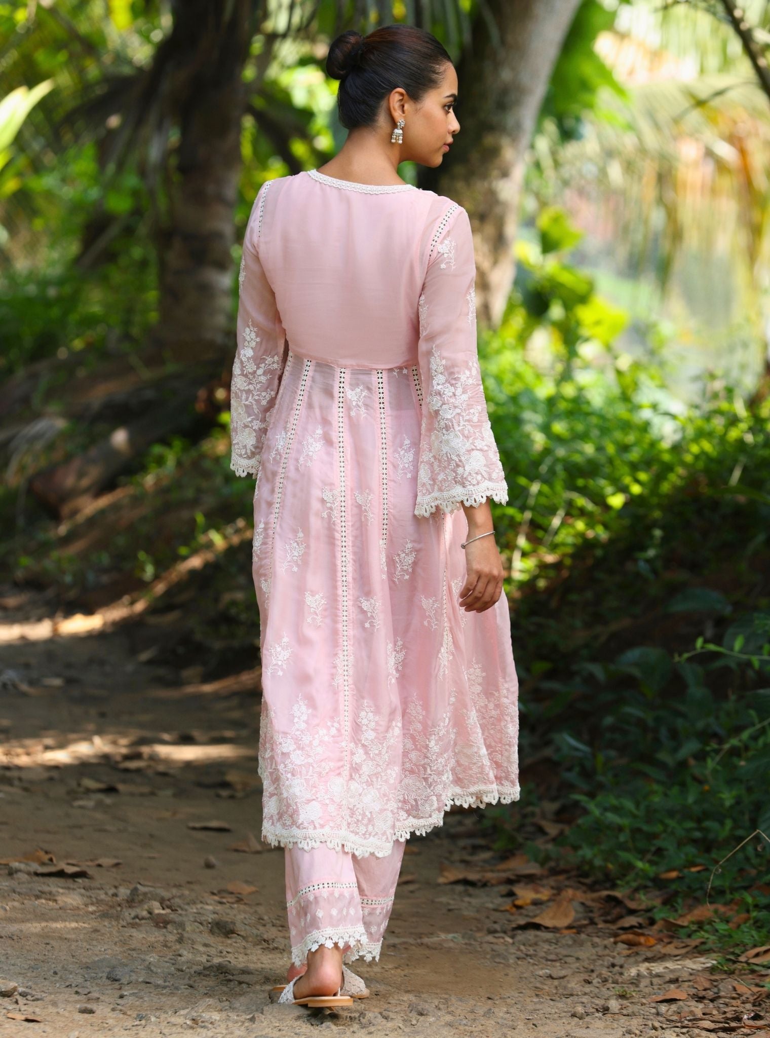 Neesa Organza Pink Anarkali Kurta Set