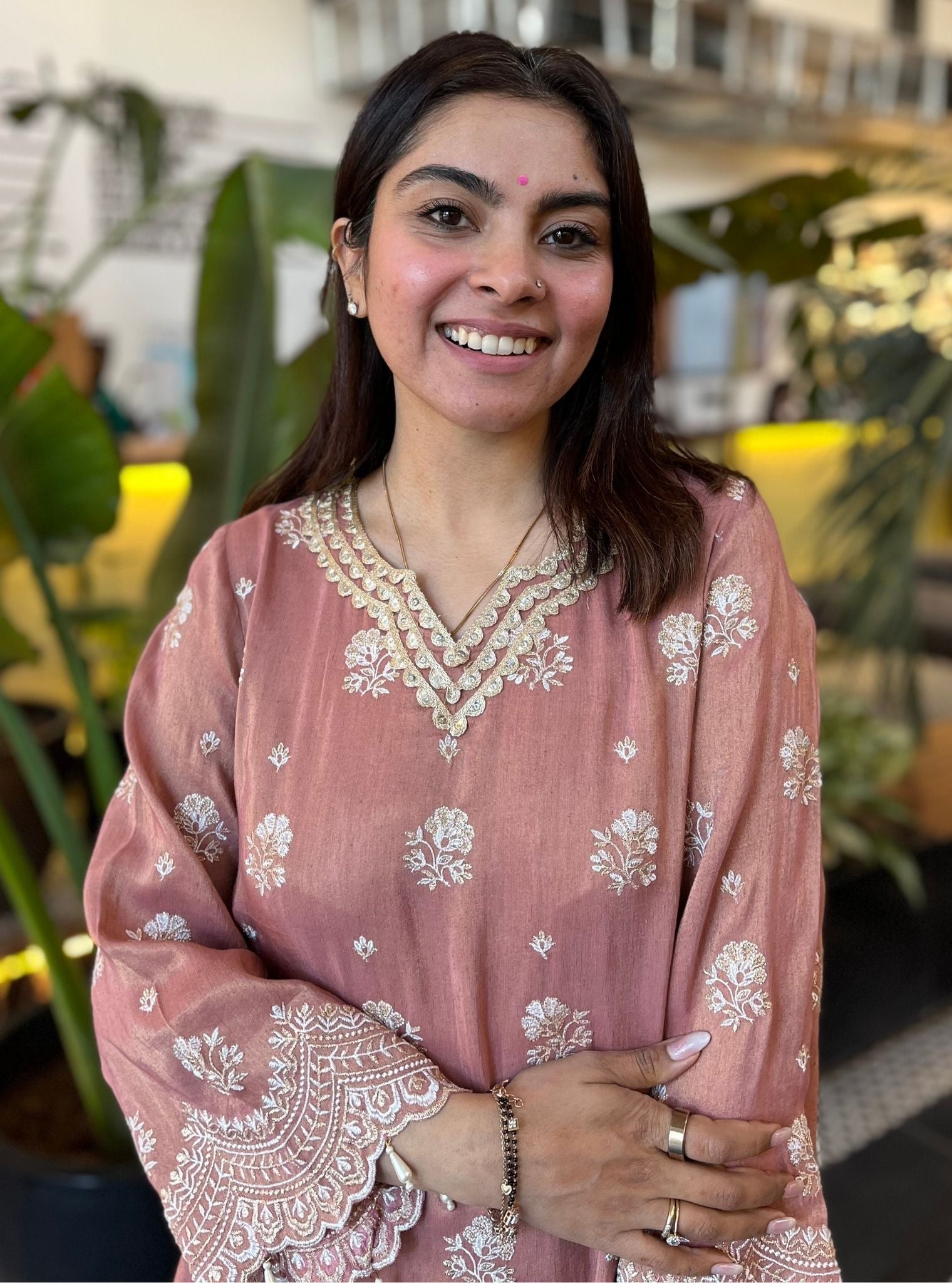 Mehar Tissue Linen Satin Old Rose Kurta Set