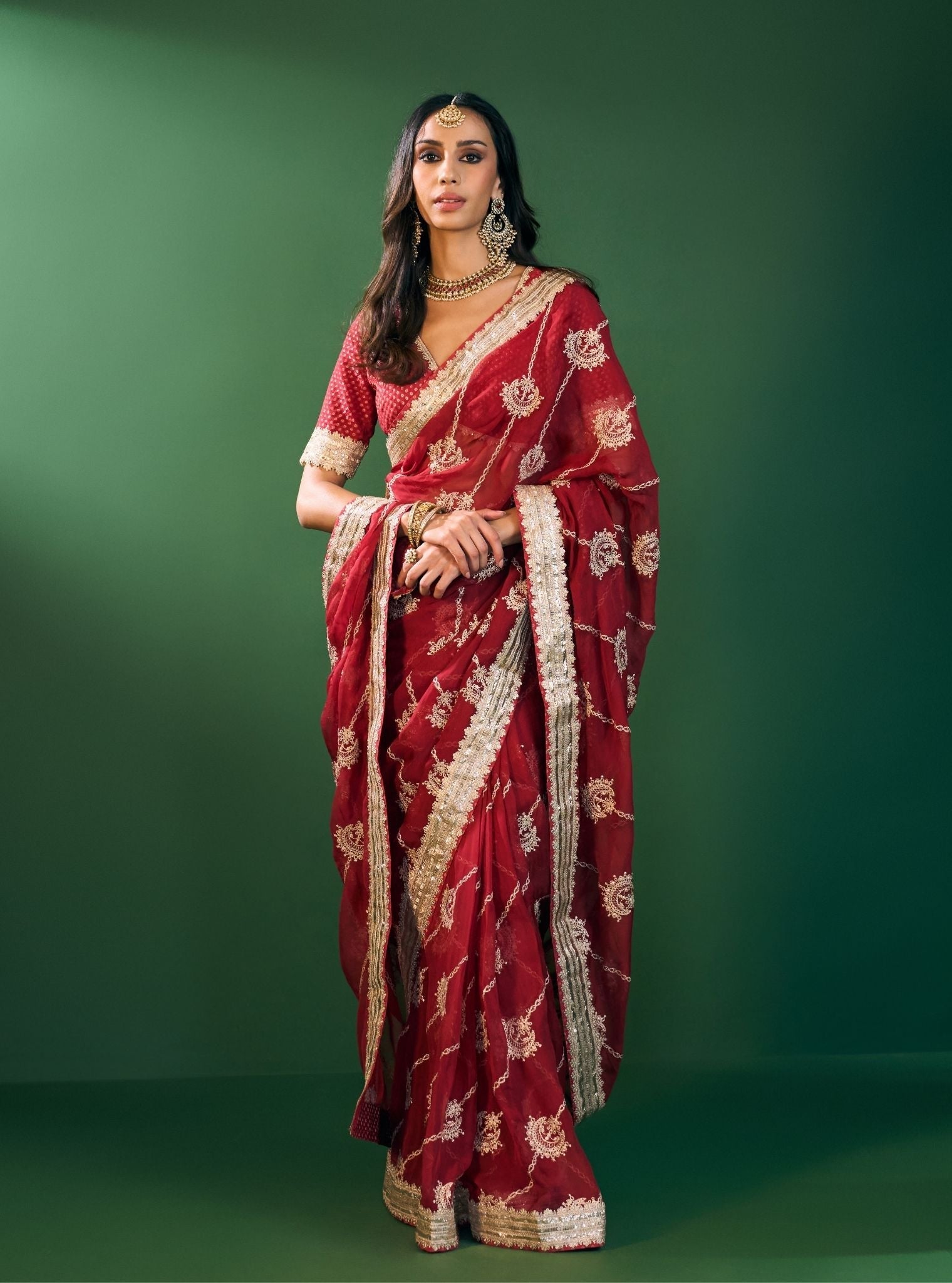 Kesa Organza Red Saree