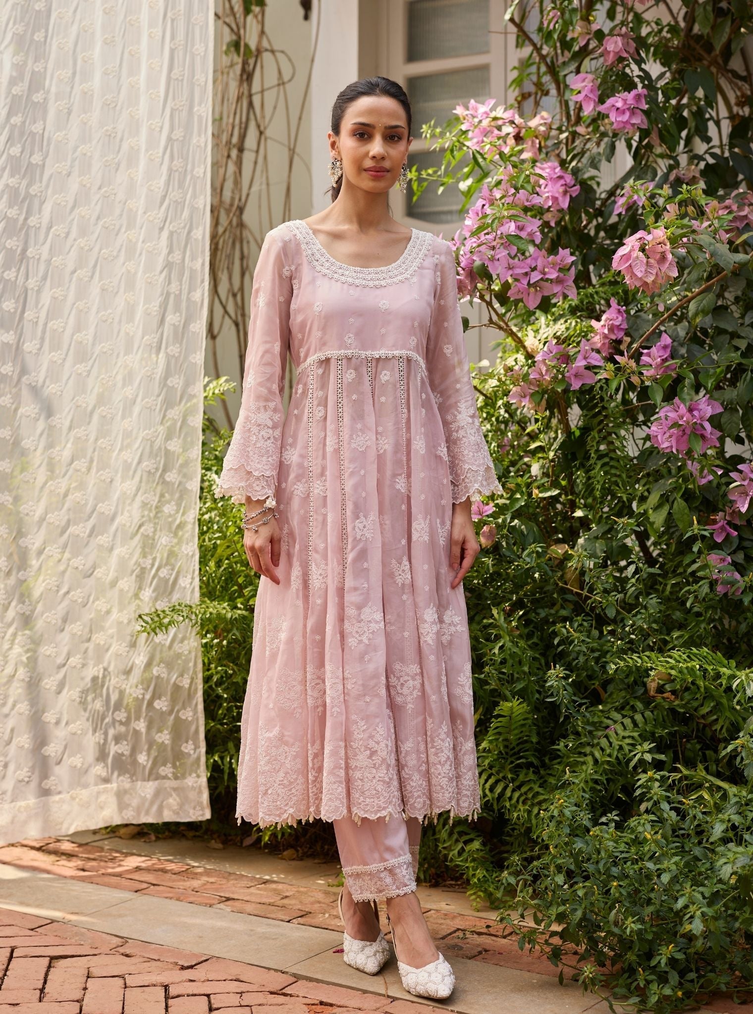 Lilo Organza Dusty Pink Anarkali Set