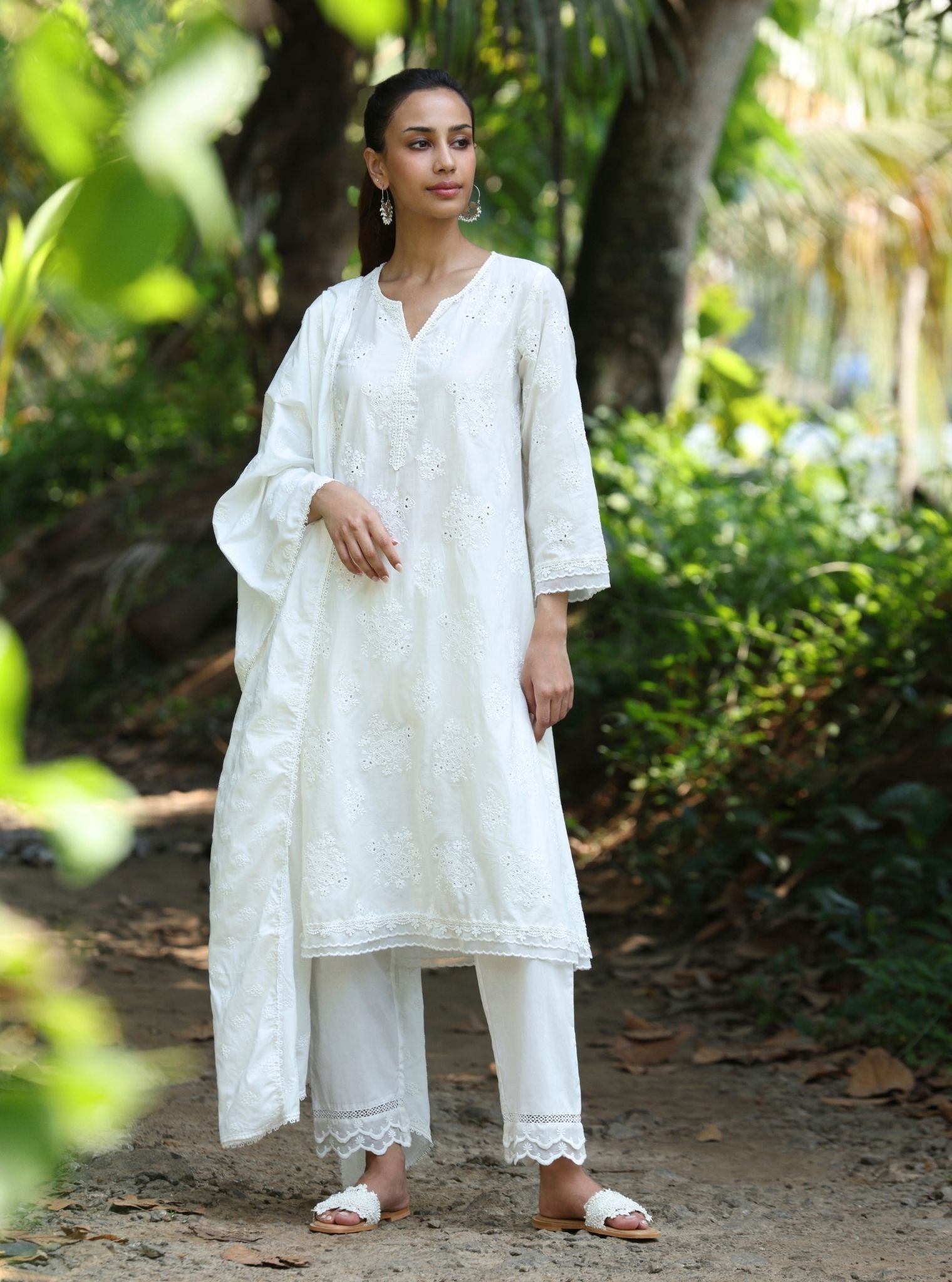 Sira Supima Cotton Stak White Kurta With Yara Pant
