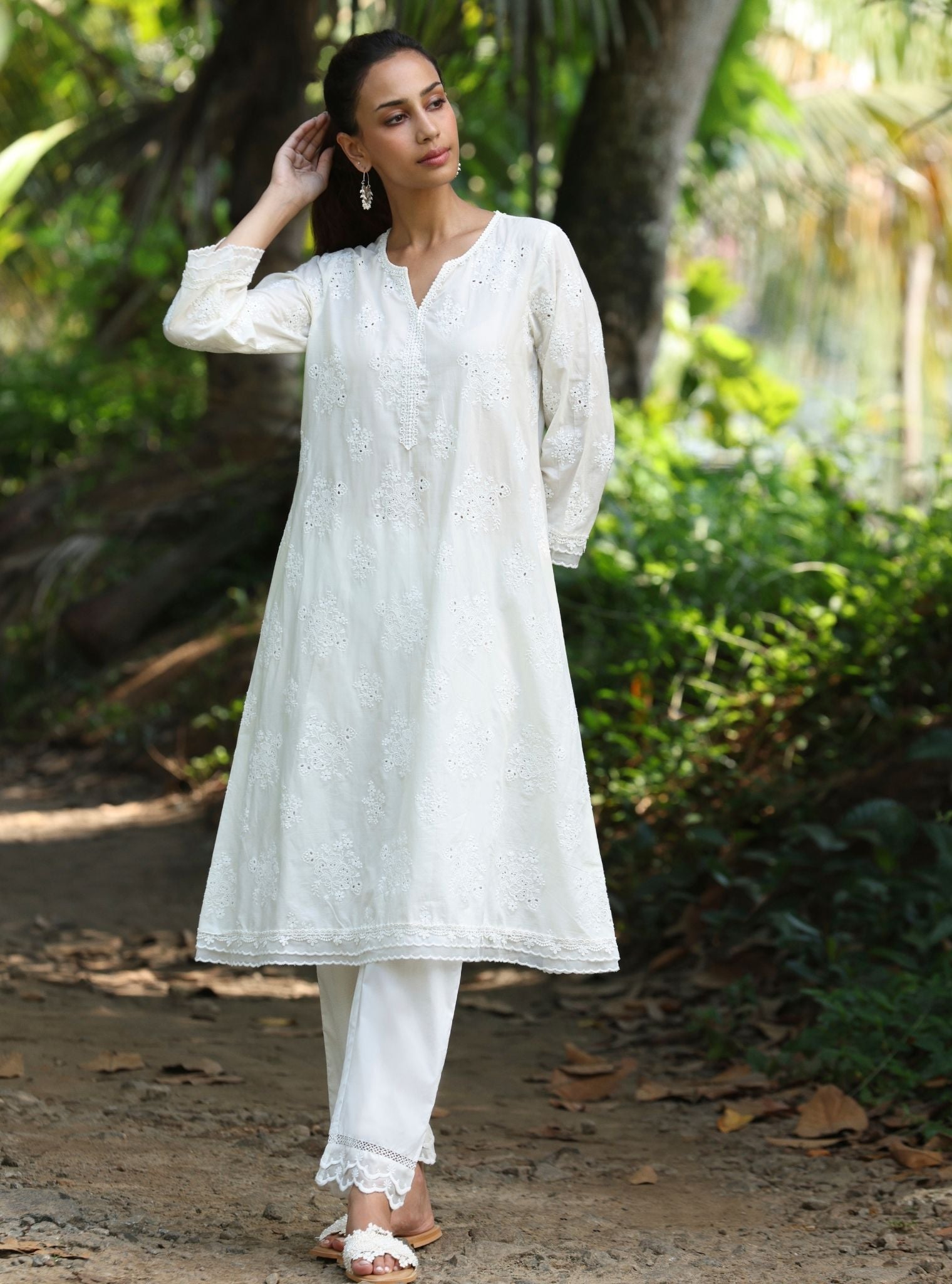 Sira Supima Cotton Stak White Kurta With Yara Pant