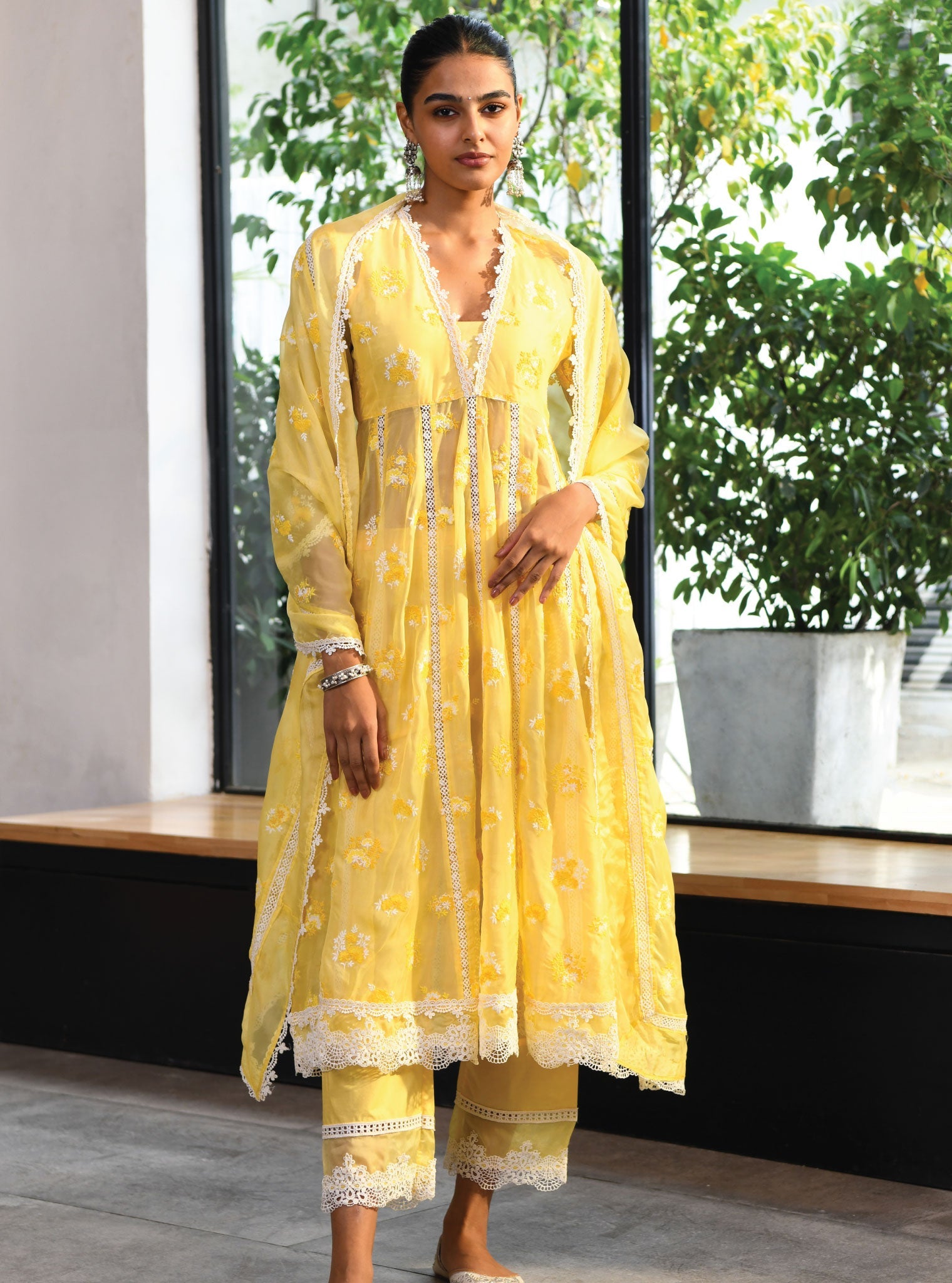 Stirling Organza Yellow Anarkali Kurta Set