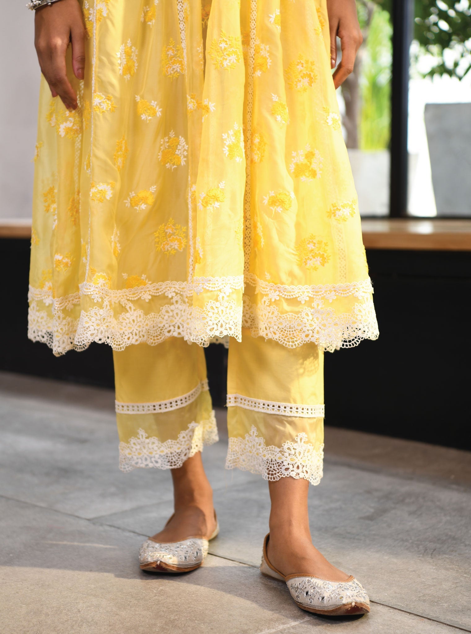 Stirling Organza Yellow Anarkali Kurta Set