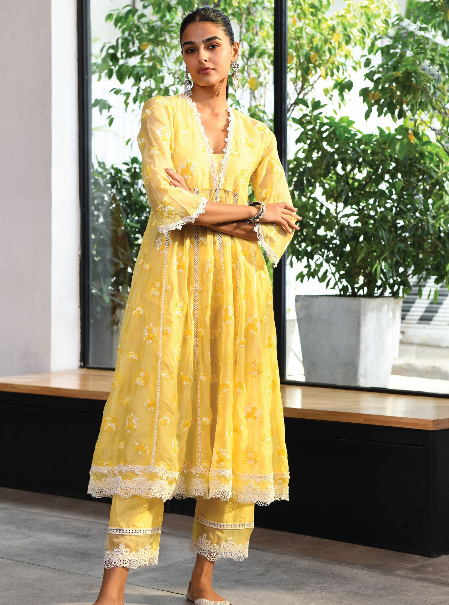 Stirling Organza Yellow Anarkali Kurta Set