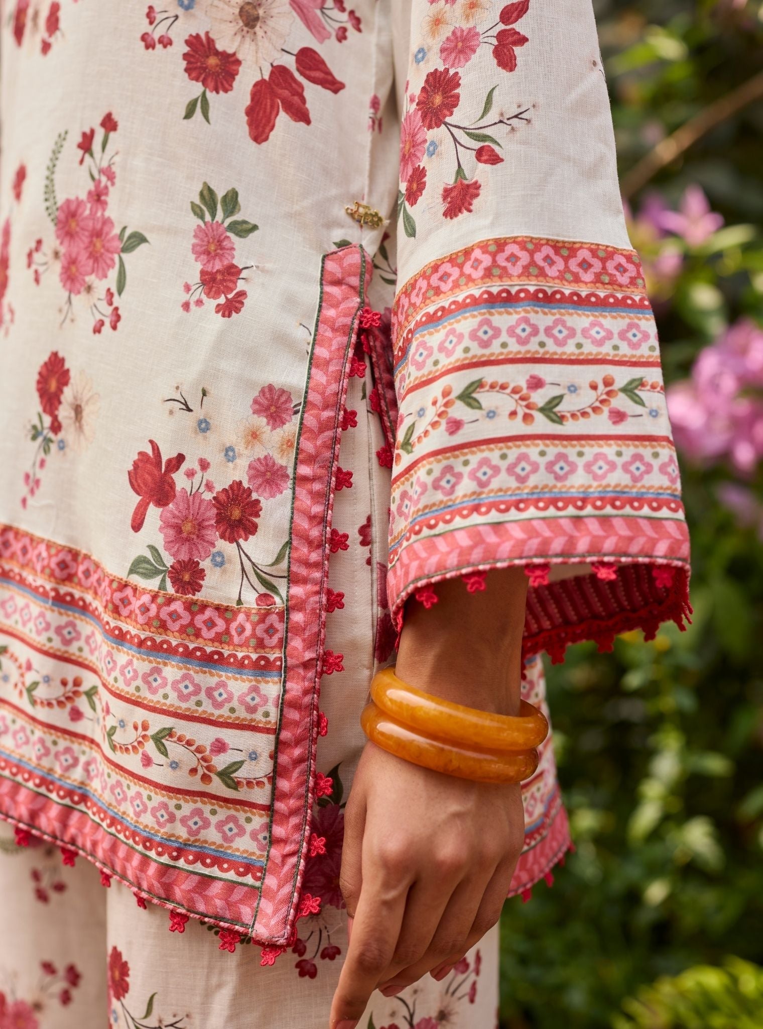 Aelani Linen Printed Off White Top Set