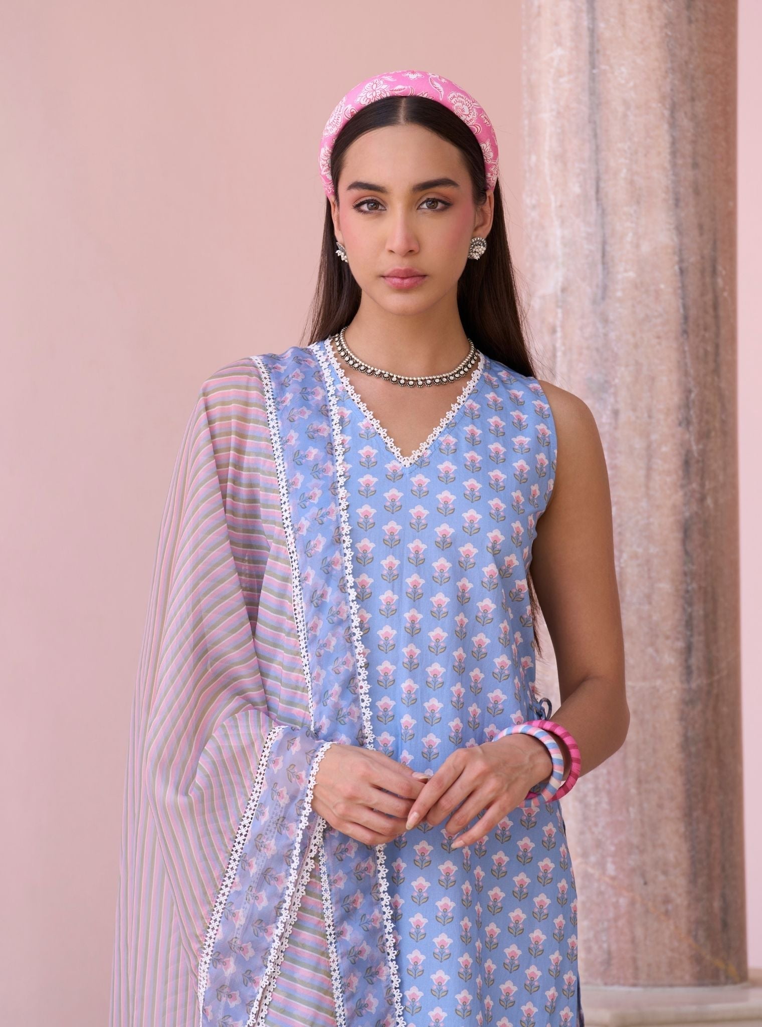 Rajvella Steel Blue Mulmul Supima Cotton Kurta & Pant Set