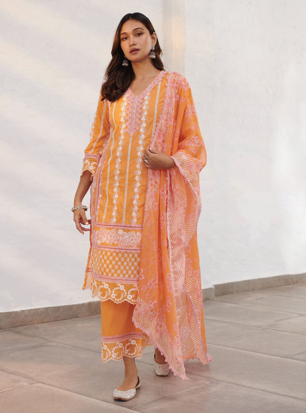 Mulmul Supima Cotton Eternity Orange Kurta