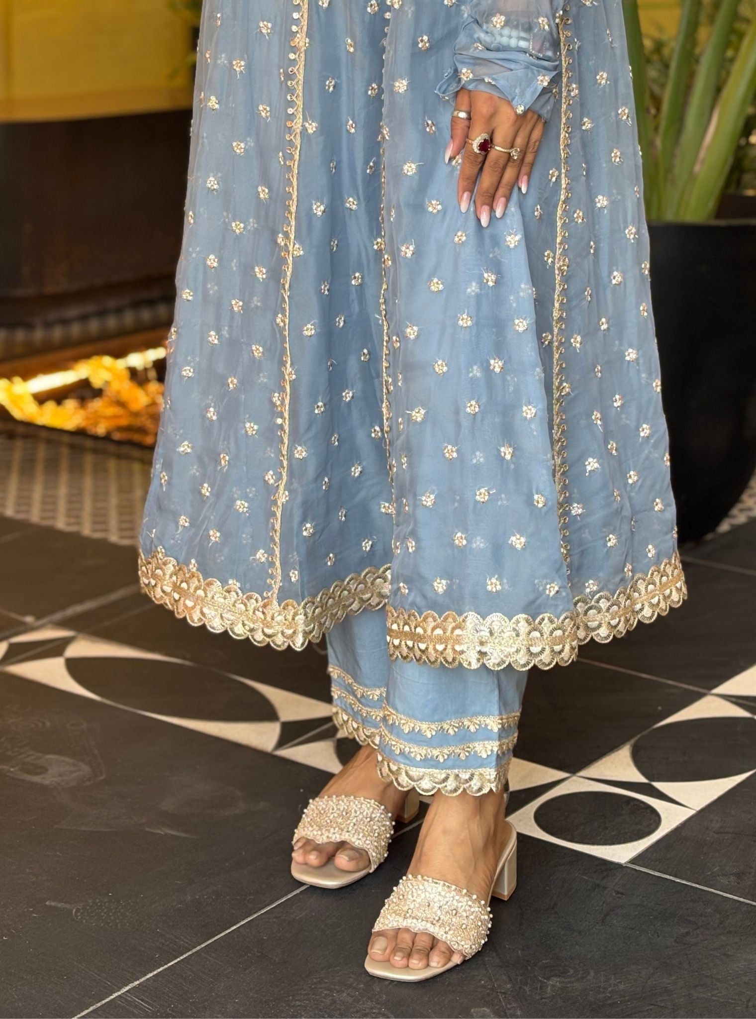 Yumi Organza Light Blue Anarkali Kurta Set