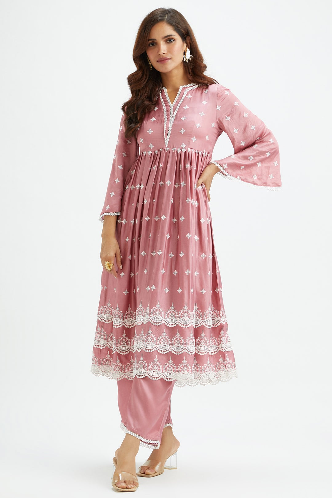Mulmul Cupro Silk Albany Mauve Kurta With Albany Mauve Pant
