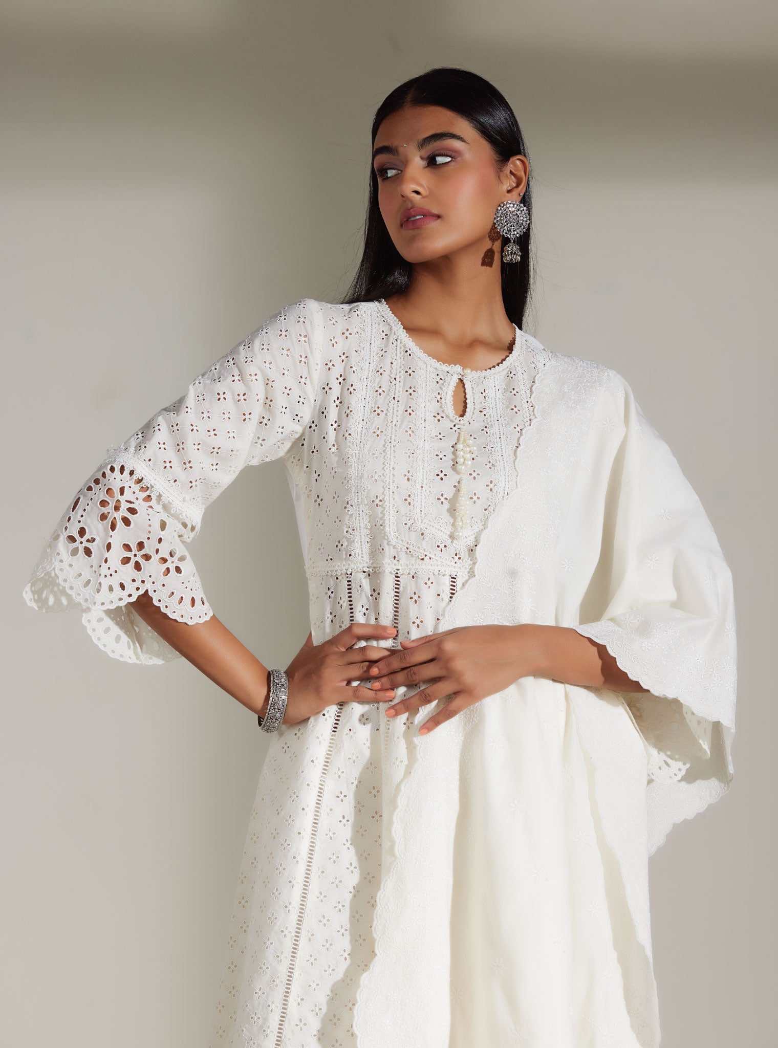 Arris Supima Cotton White Anarkali Kurta Set