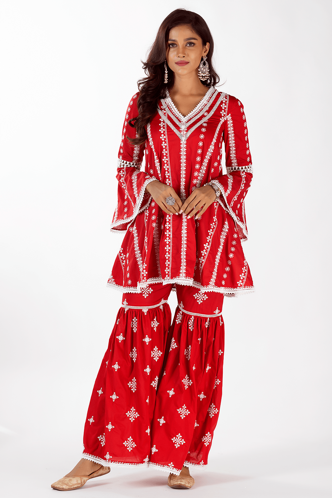 Arlo Supima Cotton Red Kurta with Garara Set