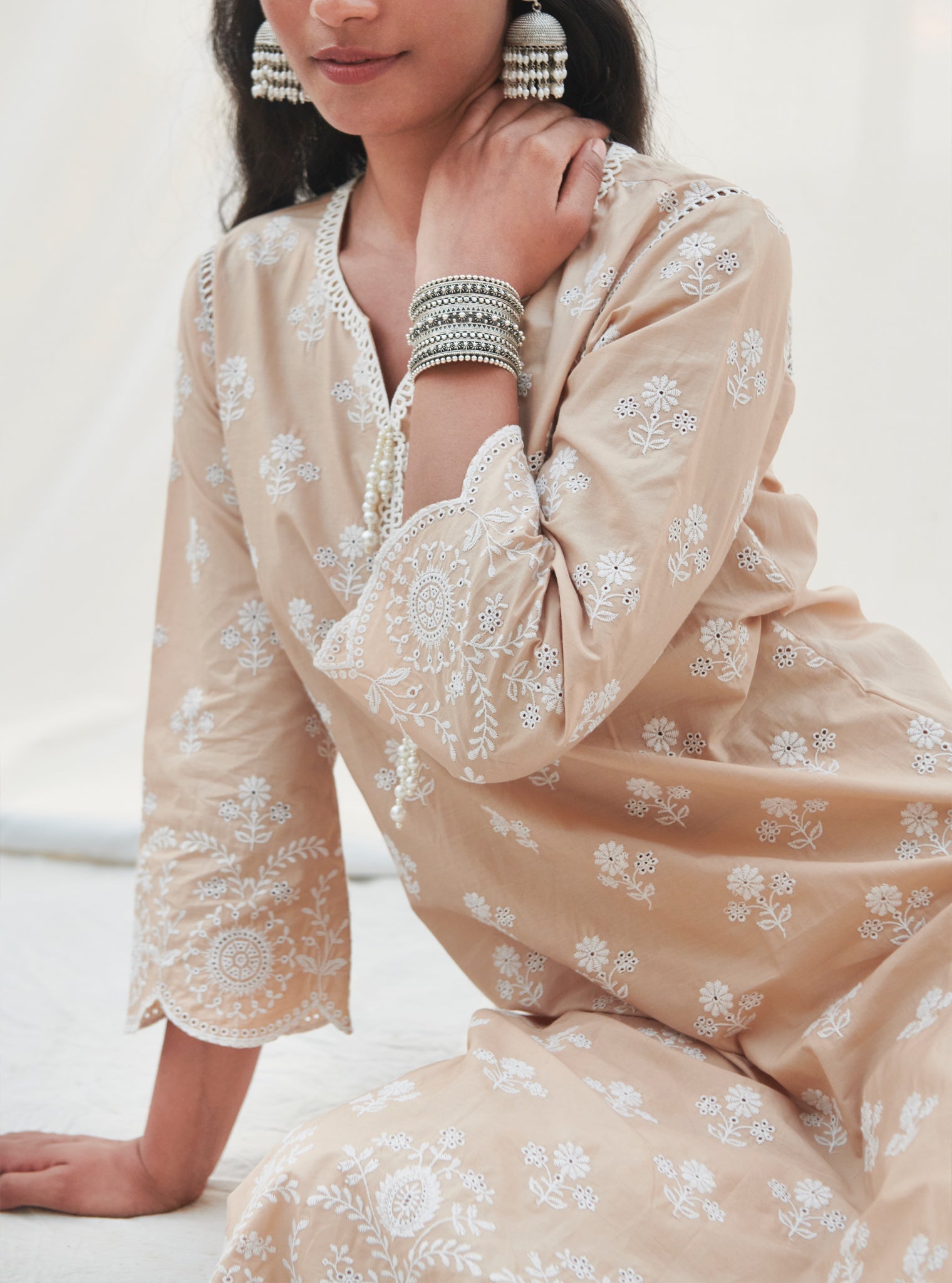 Mulmul Supima Cotton Arpora Beige kurta